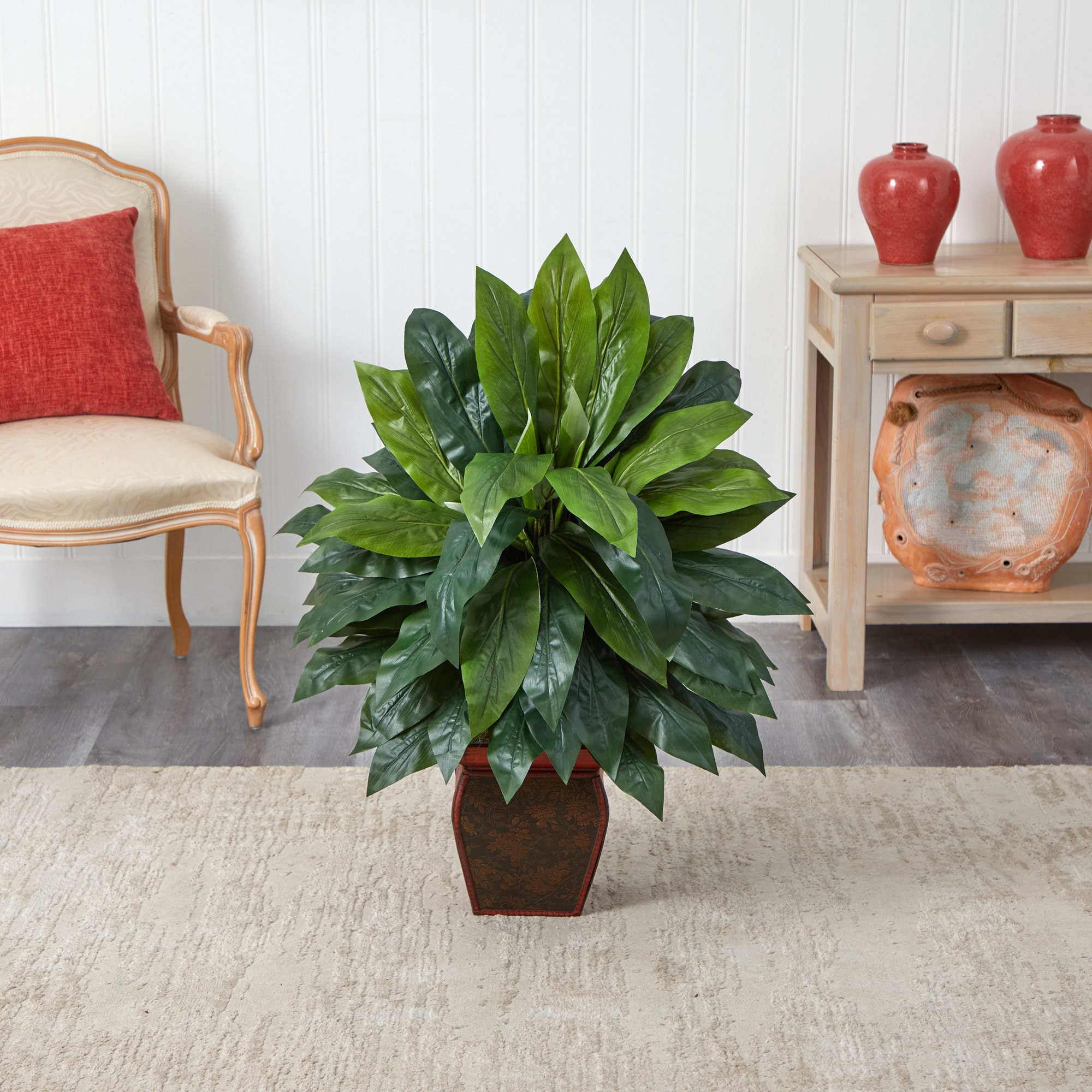 Lush Green Cordyline Silk Floor Plant in Decorative Vase