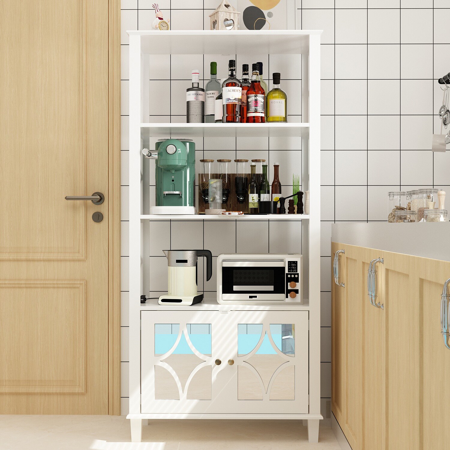 Basicwise QI003952L Kitchen Pantry Storage Cabinet with Drawer, Doors and Shelves, White