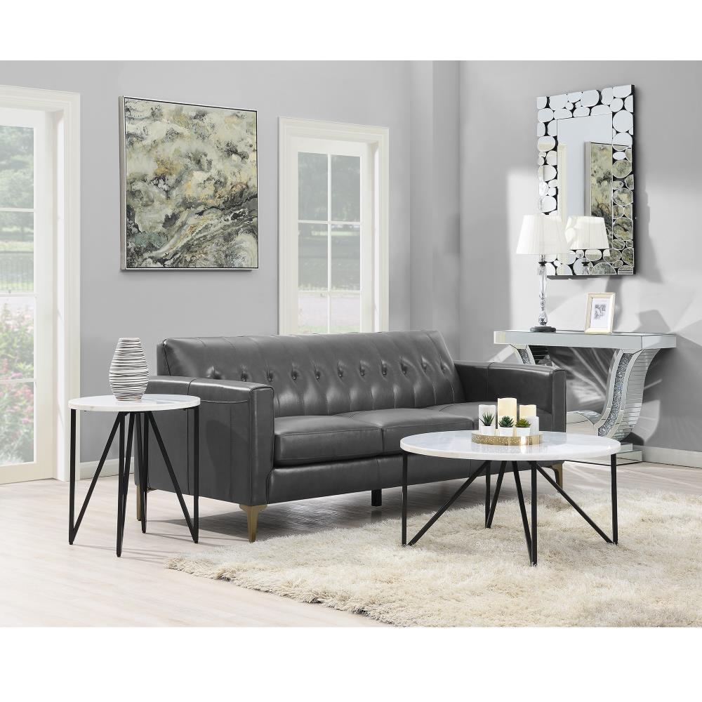 Sleek 36" Transitional Round Coffee Table with White Marble Top