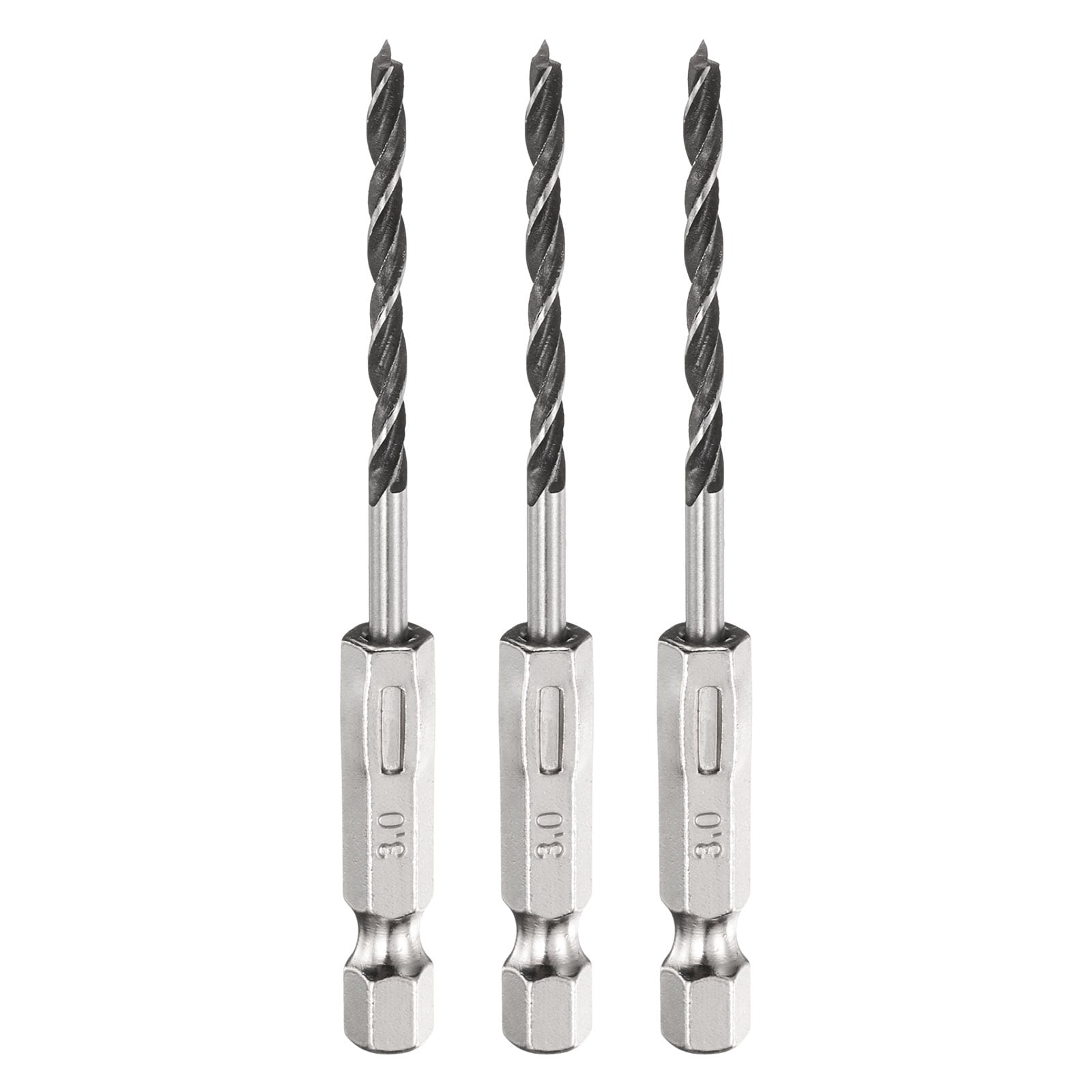 Unique Bargains 3pcs Brad Point Drill Bit 3mm 3/25 Inch Dia Bearing Steel 1/4 Inch Hex Shank Wood Drill Bits 1.26 Inch Working Length Spiral Twist Drilling Tool for Woodworking Softwood Plywood Plastic #S26030900UX4439