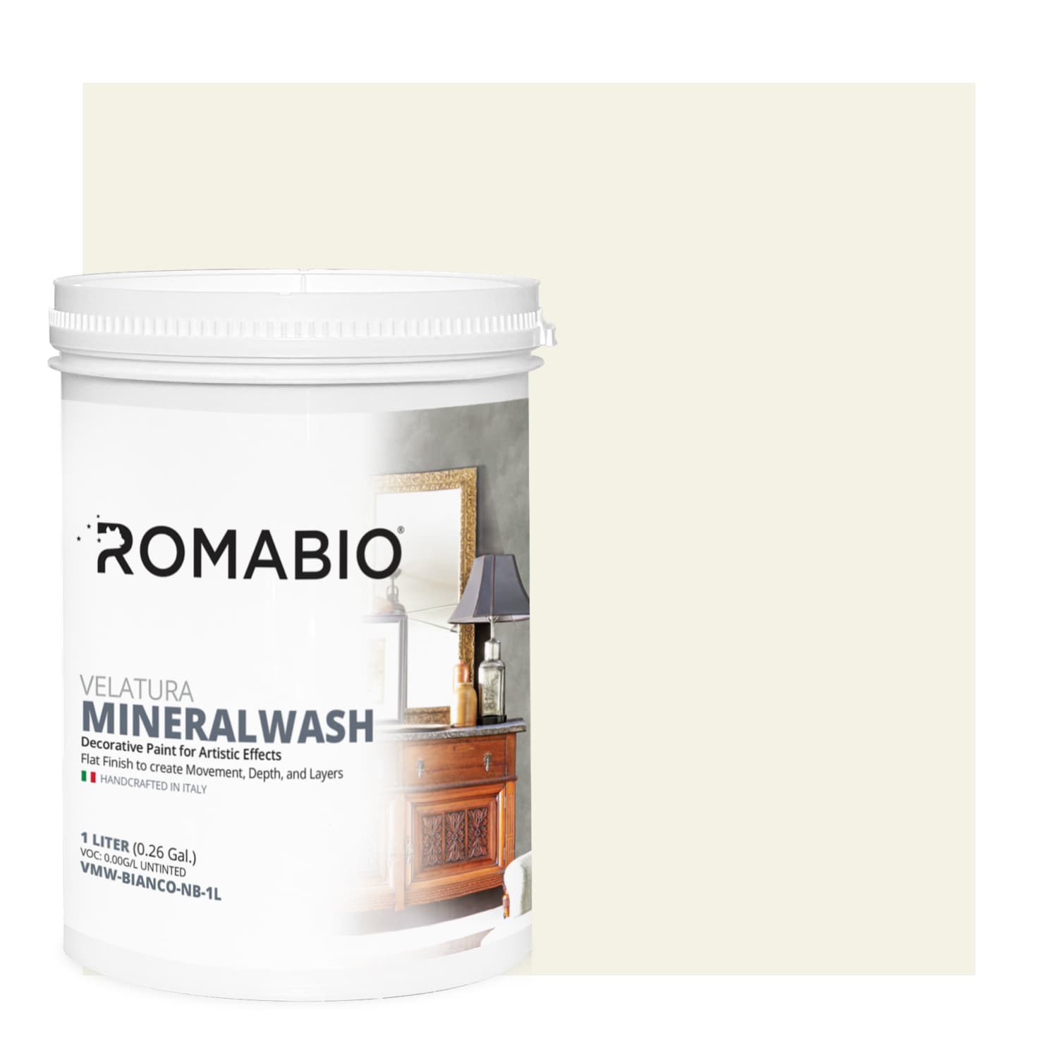 ROMABIO VMW-CRISTA-NB-1L Flat Velatura Mineralwash Cristallo White Lime Interior Paint Paint + Primer ( 1-quart )