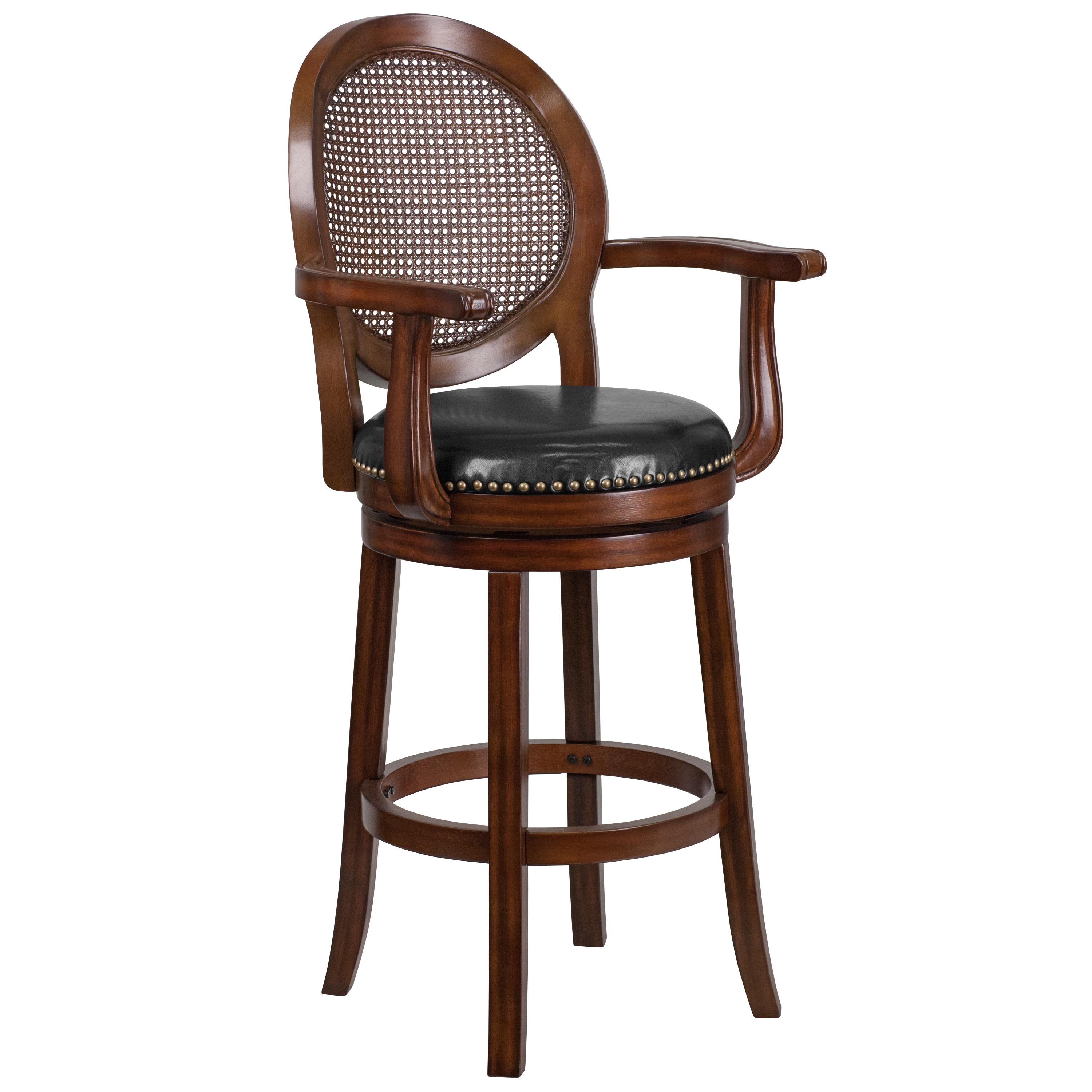 Flash Furniture 889142062066 Expresso 30.5-in H Bar height Upholstered Swivel Wood Bar Stool with Arms & Back
