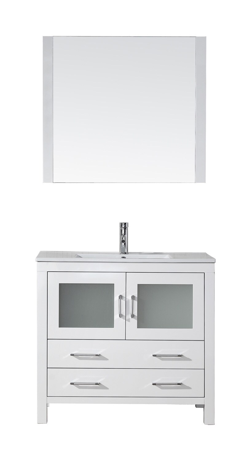 Virtu USA KS-70036-C-WH Dior 36-in White Single Sink Bathroom Vanity with White Engineered Stone Top (Mirror Included)