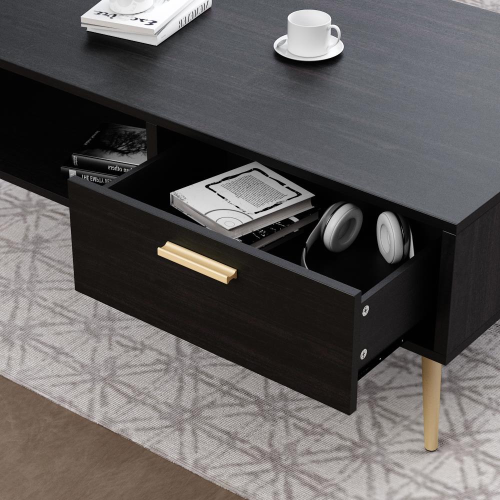 FUFU&GAGA Coffee table Black Particleboard Modern Coffee Table with ...