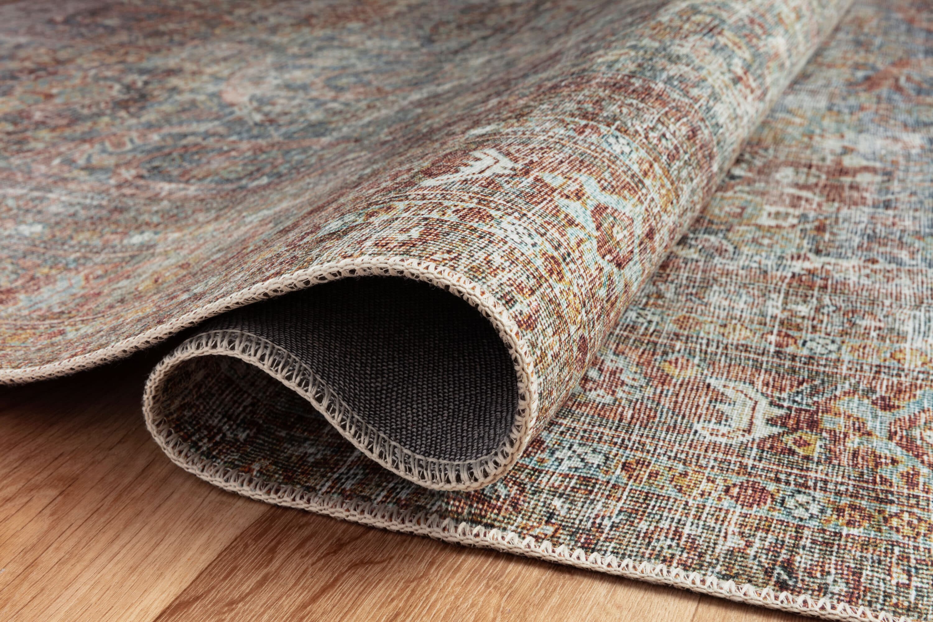 Gray and Brick Vintage Synthetic Runner Rug