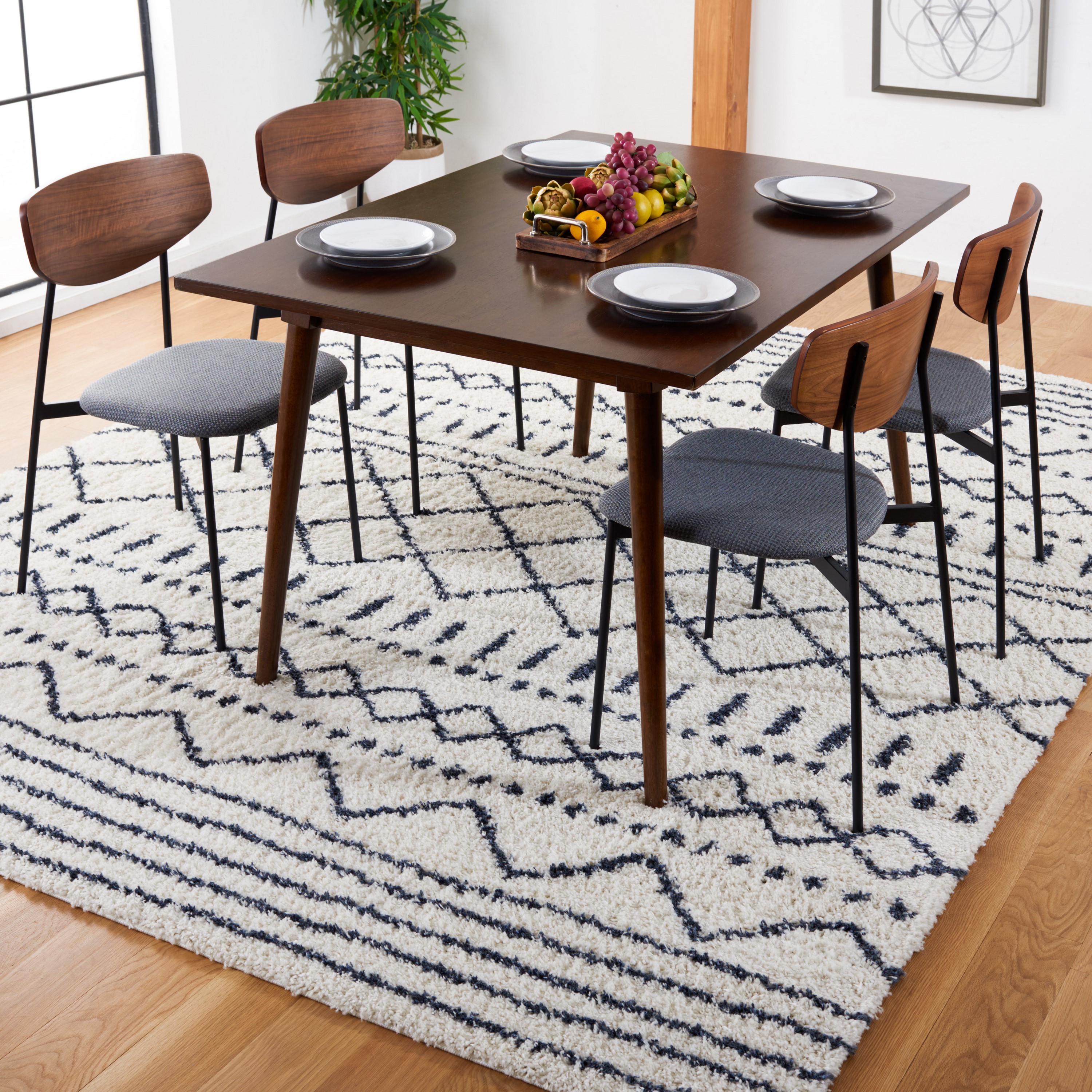 Safavieh ASG741M-8 Arizona Lotta Shag 8 x 10 (ft) Loomed Polypropylene Ivory/Slate Rectangular Indoor Abstract Moroccan Area rug