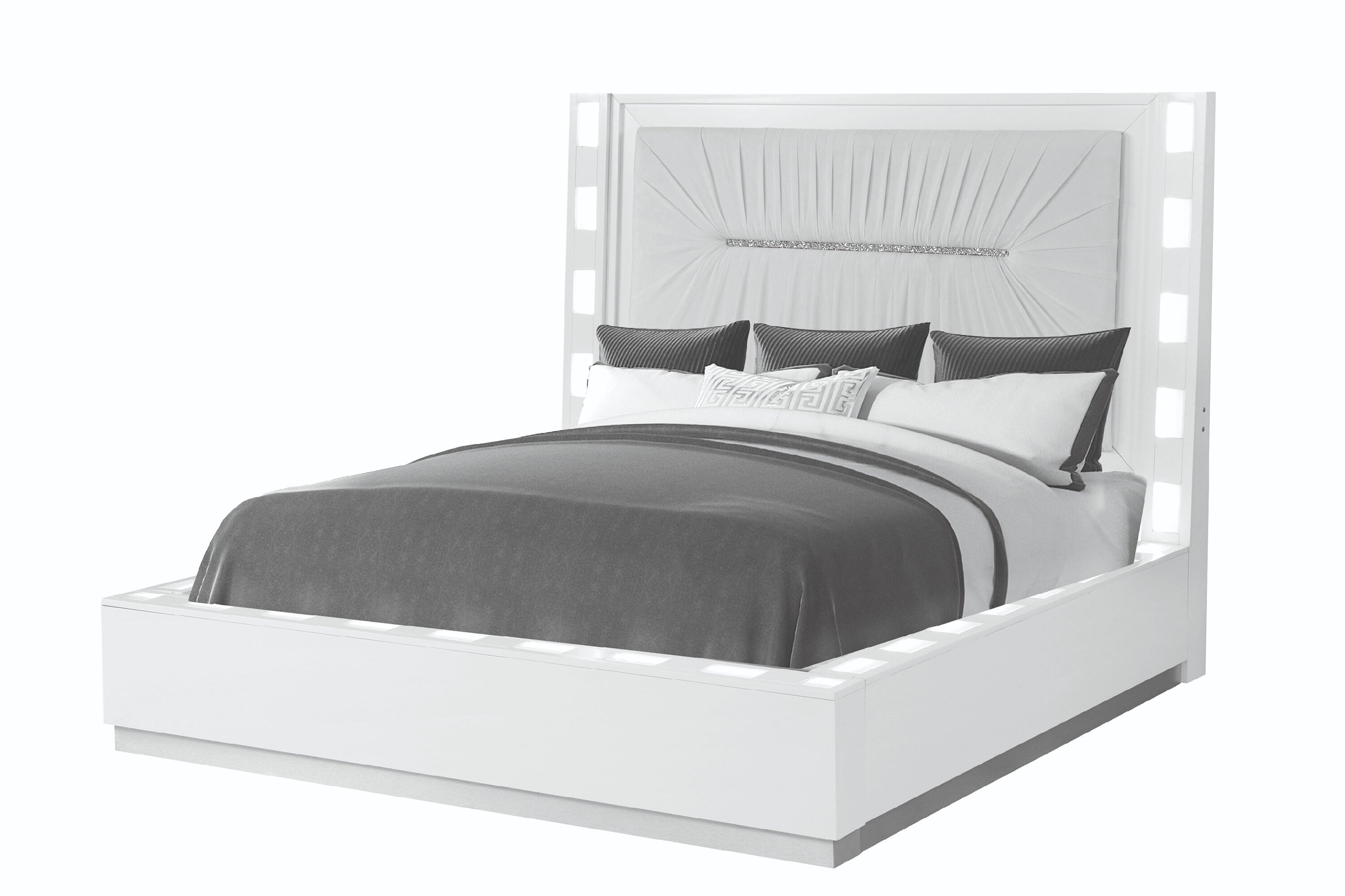 Milky White Queen 5-Piece LED Bedroom Set with Upholstery