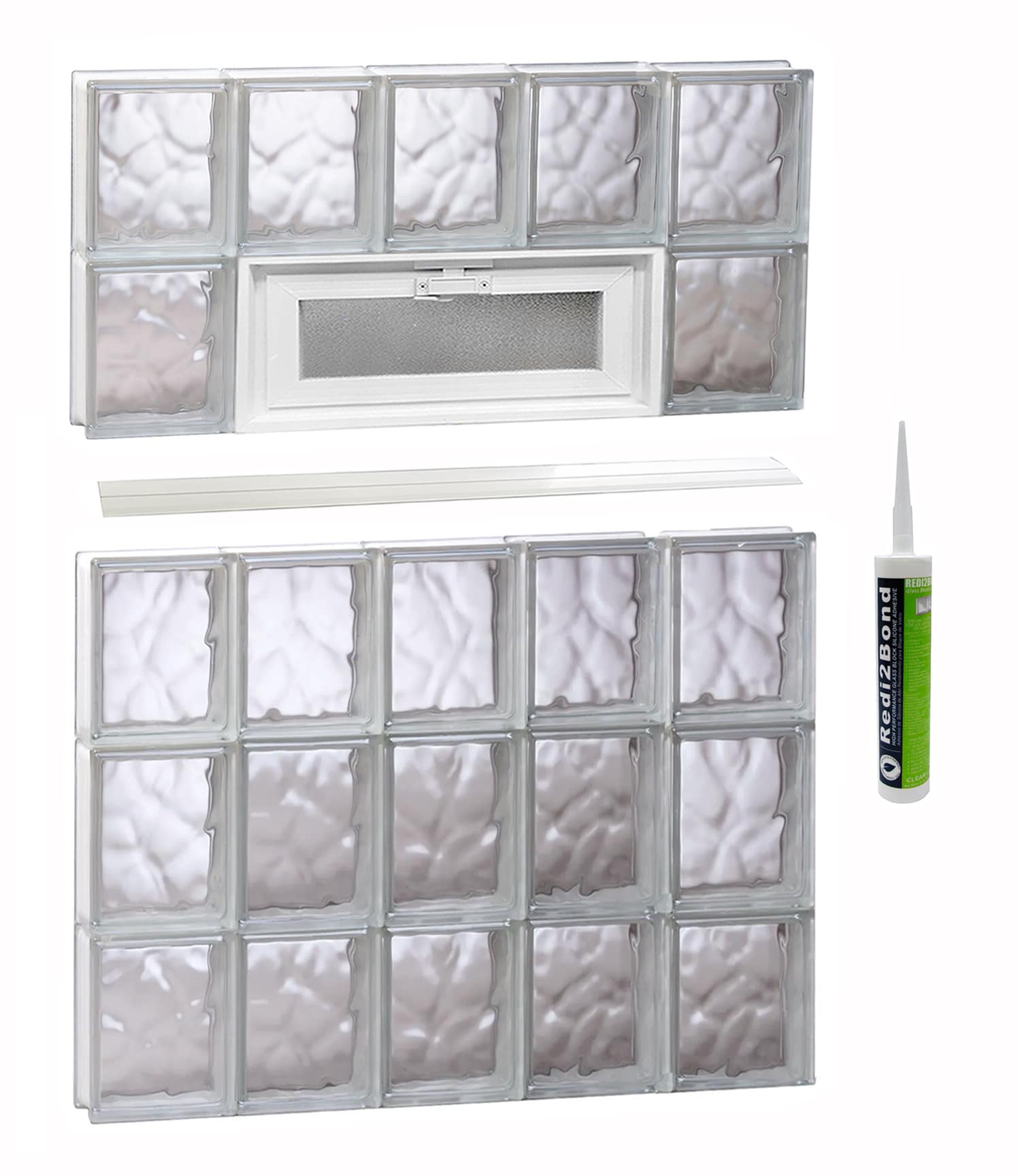 REDI2SET V3040DC Wavy Glass 28-3/4-in x 38-3/4-in Frameless Replacement Vented Glass Block Window