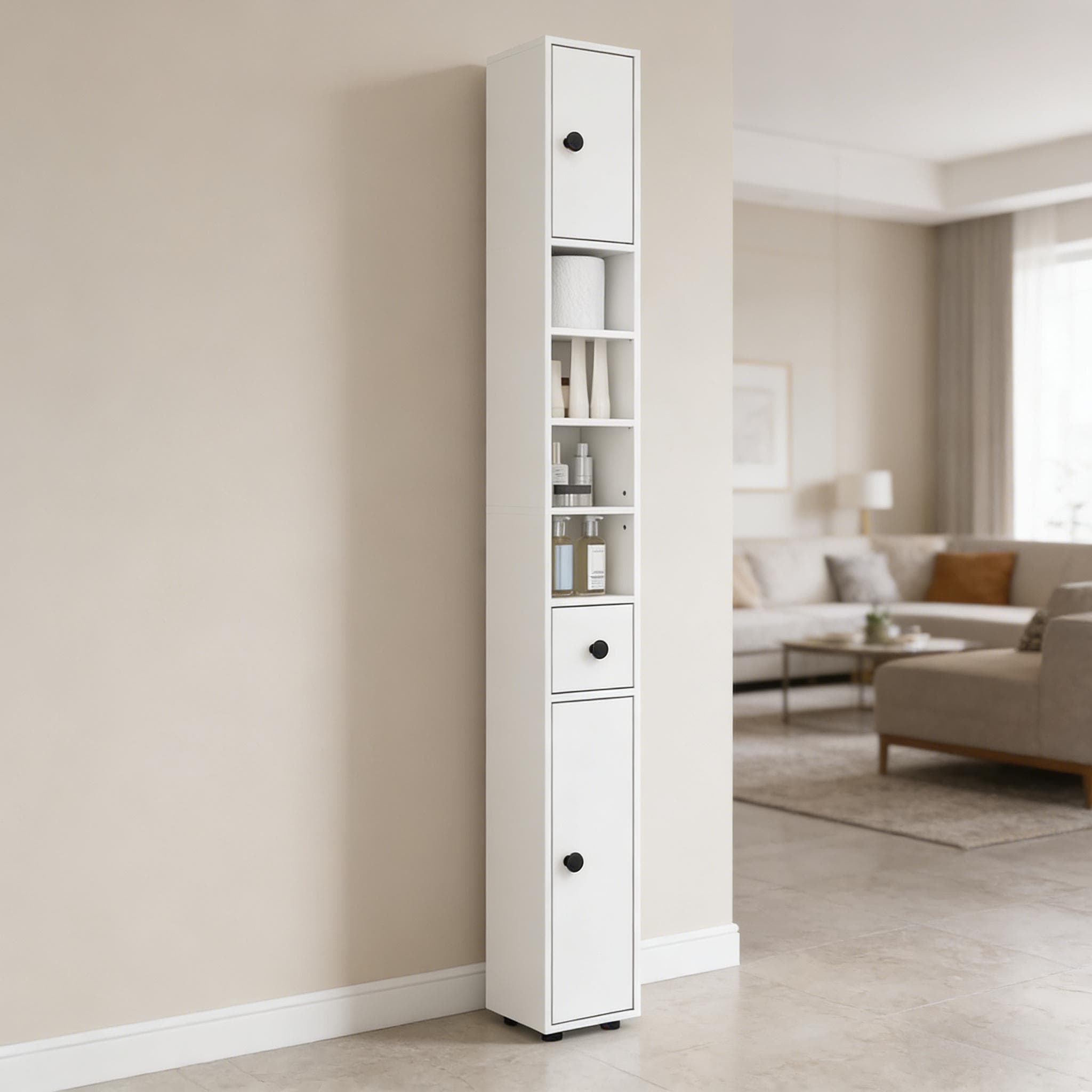 Vanityfus 8 W x 8 D x 71 H in Slim Corner Linen Cabinet Small Bathroom Storage Cabinet Four Open Shelves