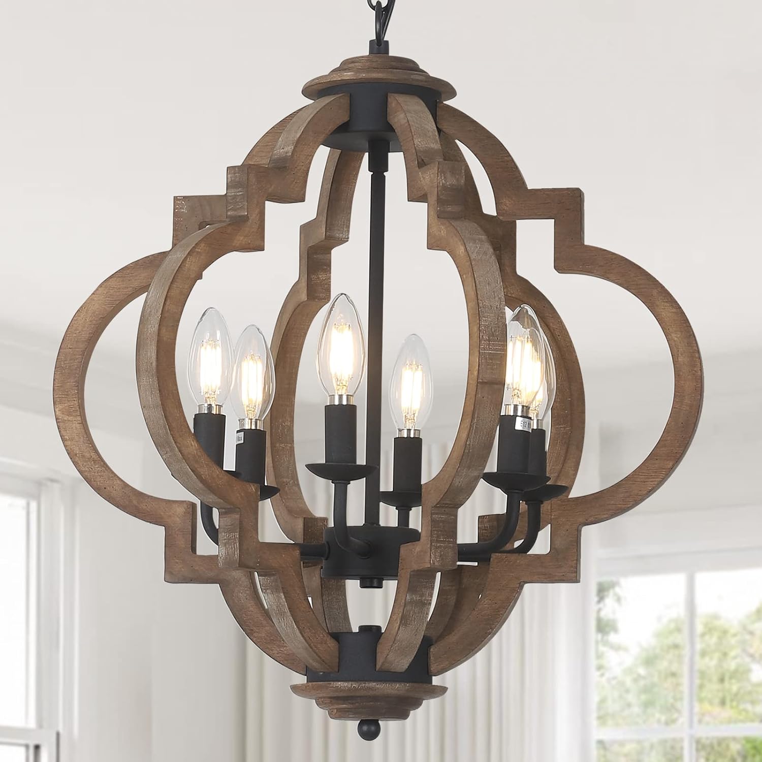 Forclover Chandelier 6 -Light Multiple finishes Multiple colors Cage Mixed material Chandelier