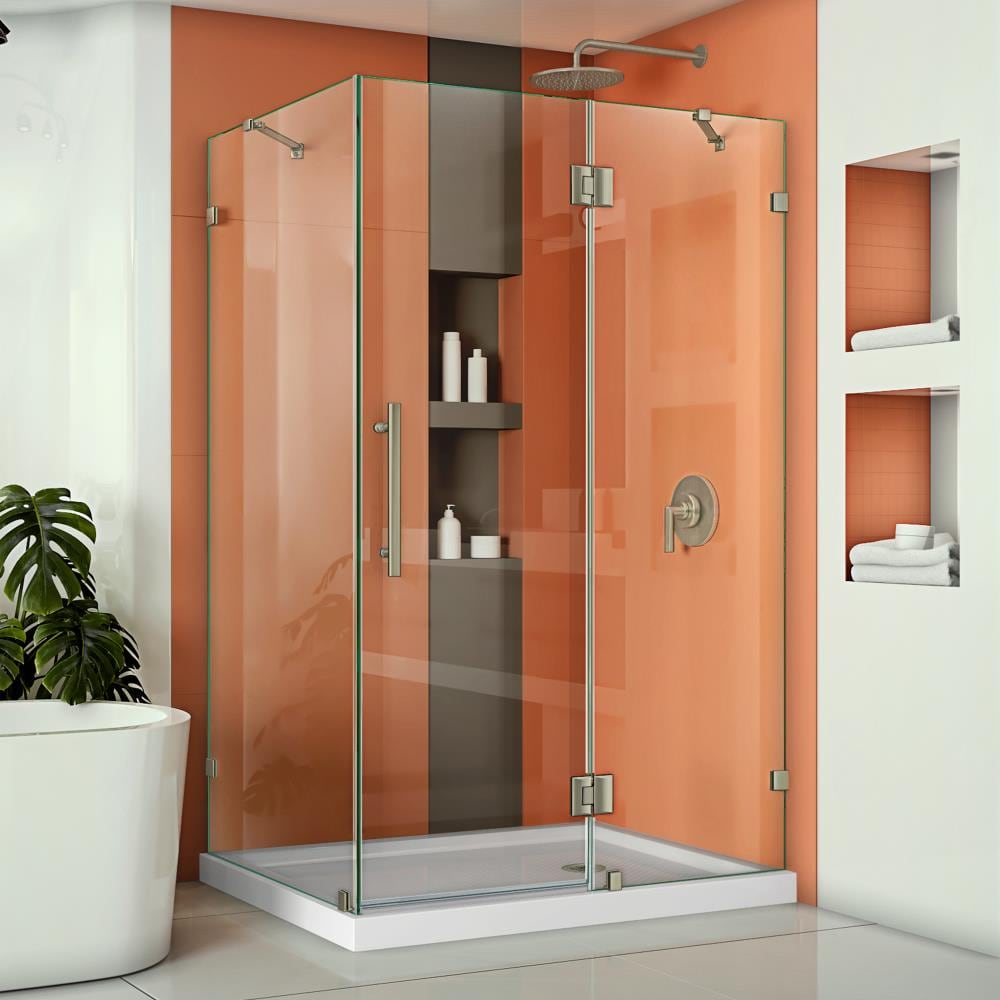DreamLine SHEN-1334460-04 Quatra Lux Brushed Nickel 46-3/8-in W x 72-in H Frameless Corner Hinged Shower door 3/8-in Thick Clear Glass