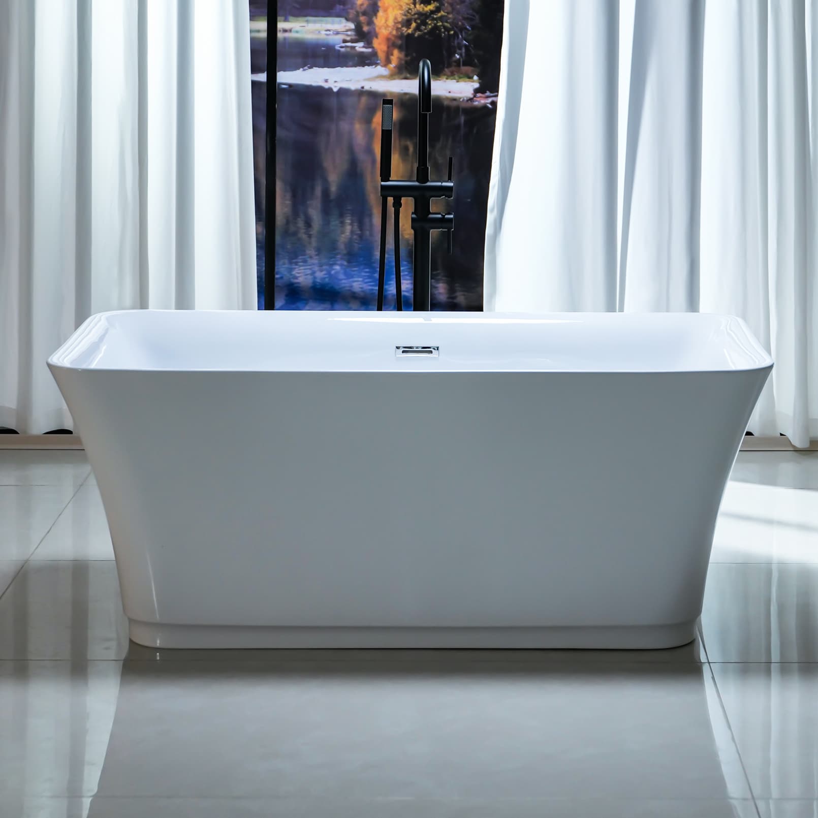 Empava EL-59FT1511 Contemporary 29.53-in x 59-in White Acrylic Rectangle Freestanding Soaking Bathtub with Drain ( Center Drain )