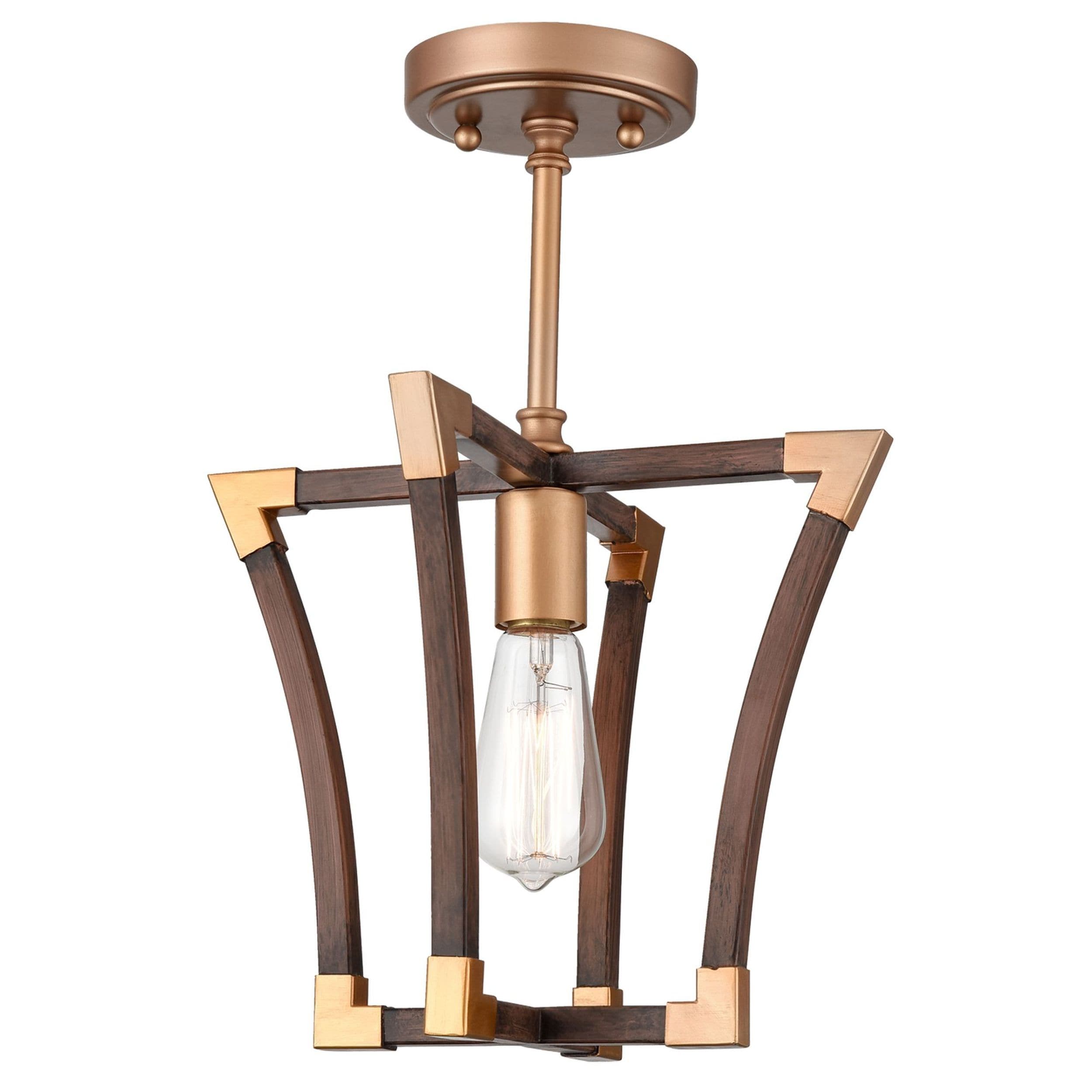 Claxy TJ-T7210CU Rustic/Industrial 1 -Light 11.8-in Satin Brown Semi Flush Mount Light