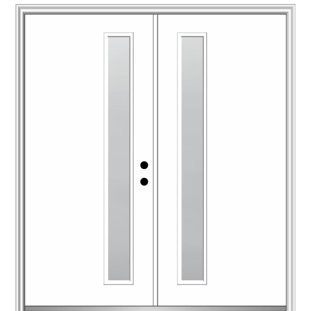 MMI DOOR ZZ347137L Spotlights 72-in x 80-in Fiberglass Full Lite Left-Hand Inswing Brilliant White Painted Prehung Double Front Door with Brickmould Insulating Core