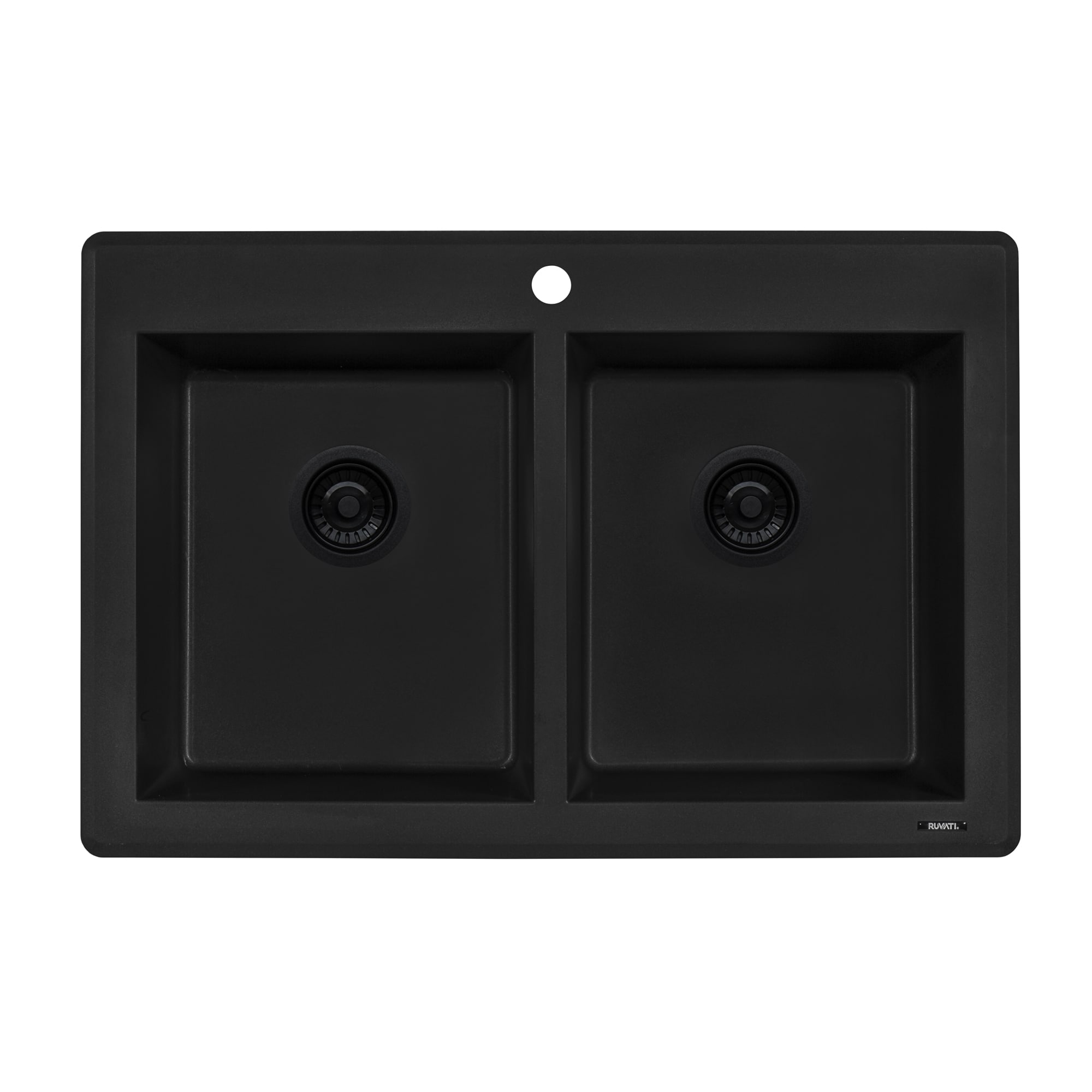 Midnight Black Granite Composite Double Bowl Drop-In Sink