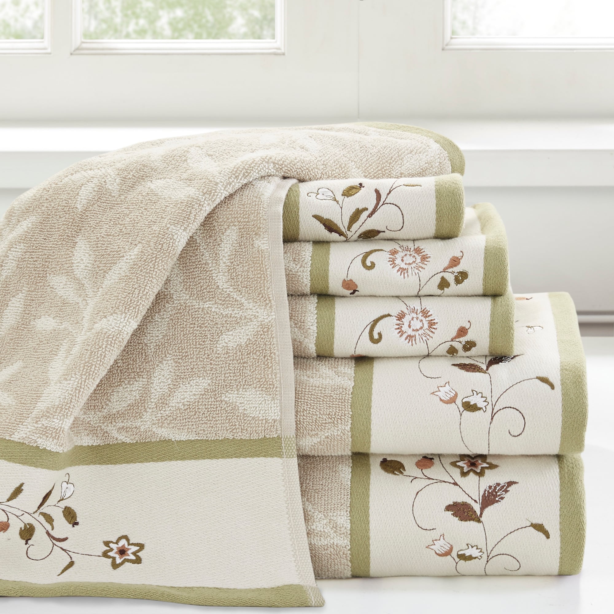 Madison Park MP73-7907 6-Piece Green Cotton Bath Towel Set