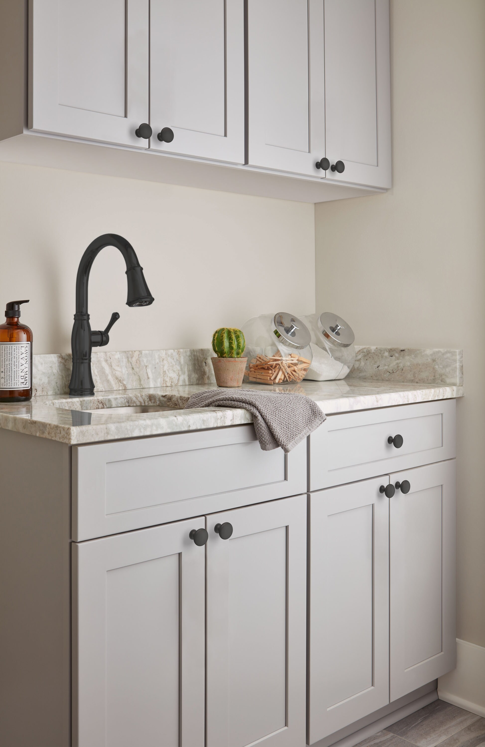 Matte Black Round Cabinet Knob with Mounting Hardware