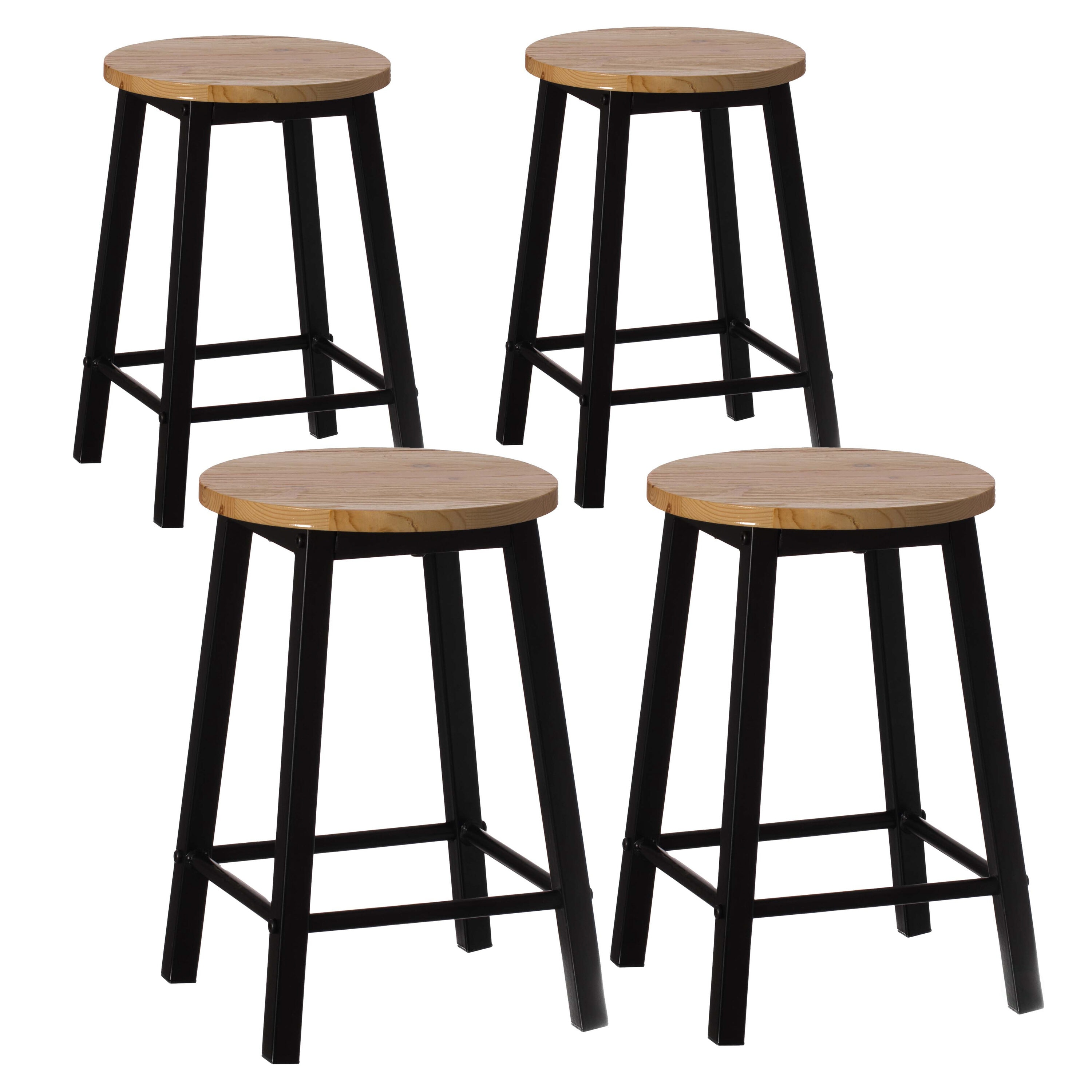 Vintiquewise QI004467.4 Set of 4 Brown 17.5-in H Short (less than 23-in) Square Seat Metal Bar Stool