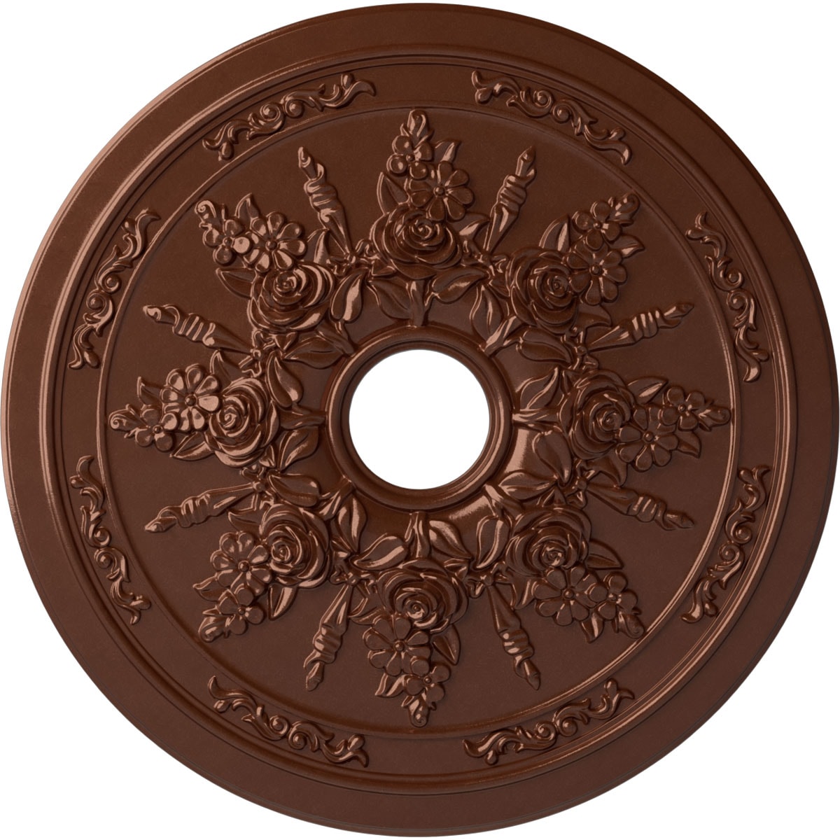 Ekena Millwork CM23ROCPS Rose and Ribbon 23.625-in W x 23.625-in L Painted Copper Penny Polyurethane Whole Ceiling Medallion