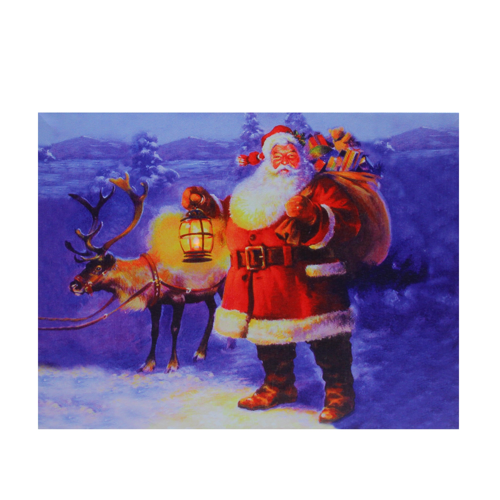 Northlight 32277514 11.75-in Lighted LED Lighted Santa Claus with Reindeer Christmas Canvas Wall Art 11.75" x 15.75" Santa Battery-operated Christmas Decor