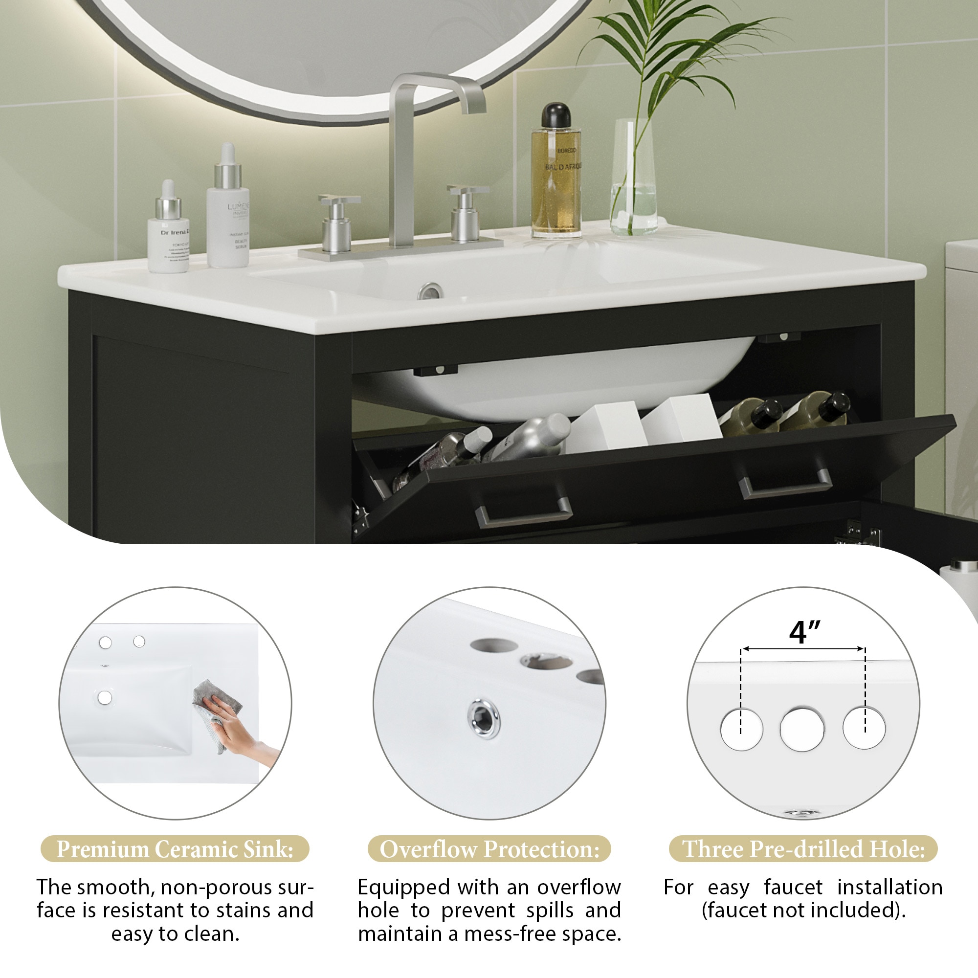 WELLFOR TO-AL-BV36WH Bath-Vanity-Combo - View #5