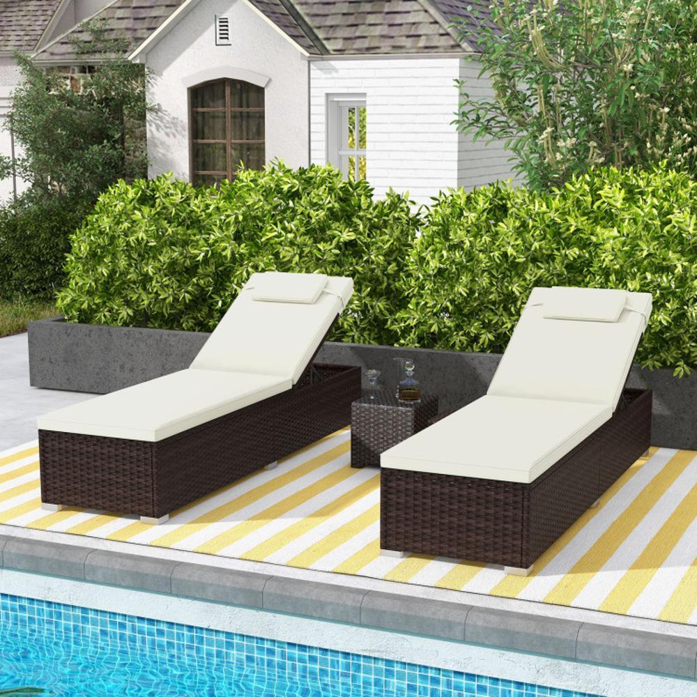 BABOOM Patio Rattan Chaise Lounge Rattan Black Steel Frame Stationary ...