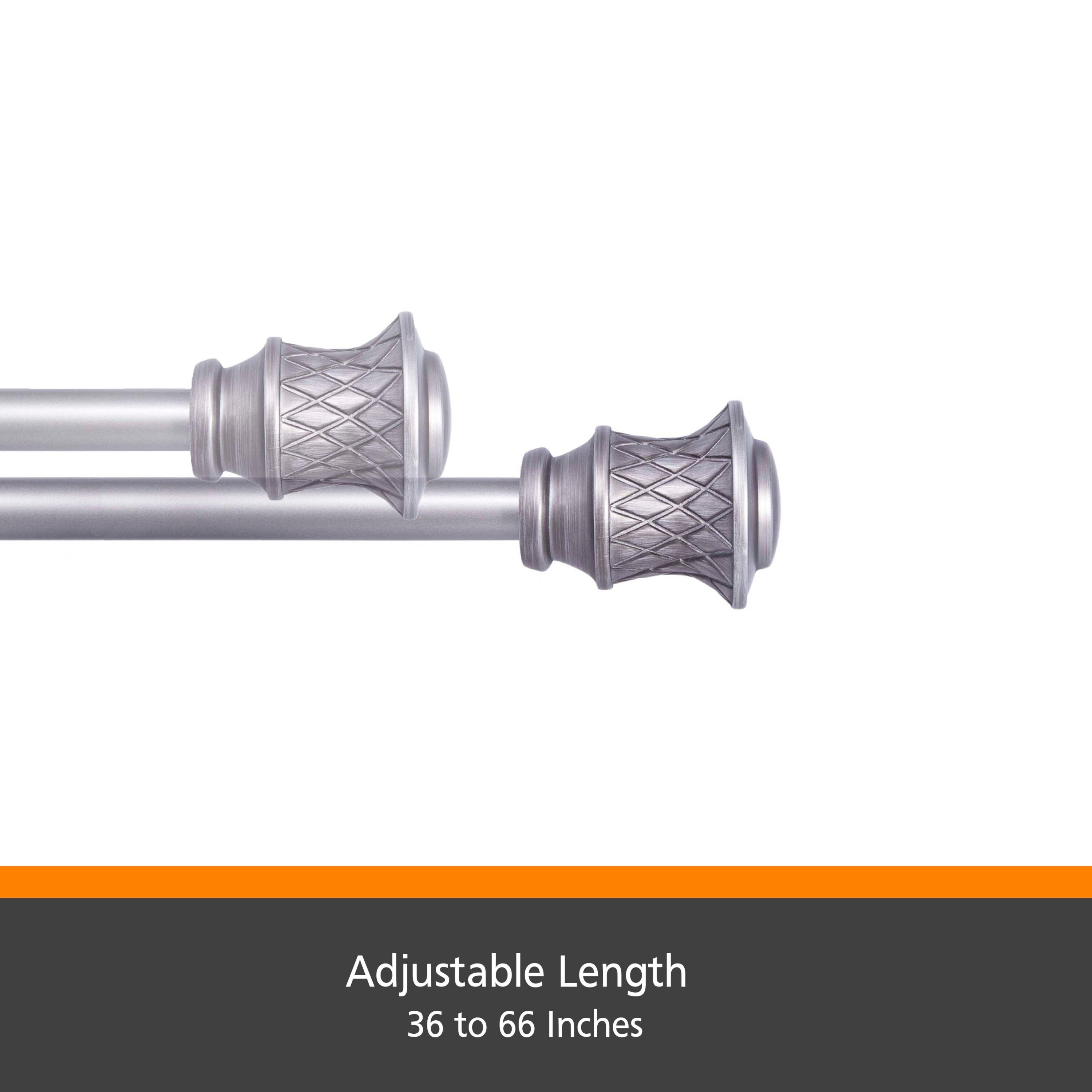Pewter Telescoping Metal Curtain Rod with Decorative Finials, 36-66 inches