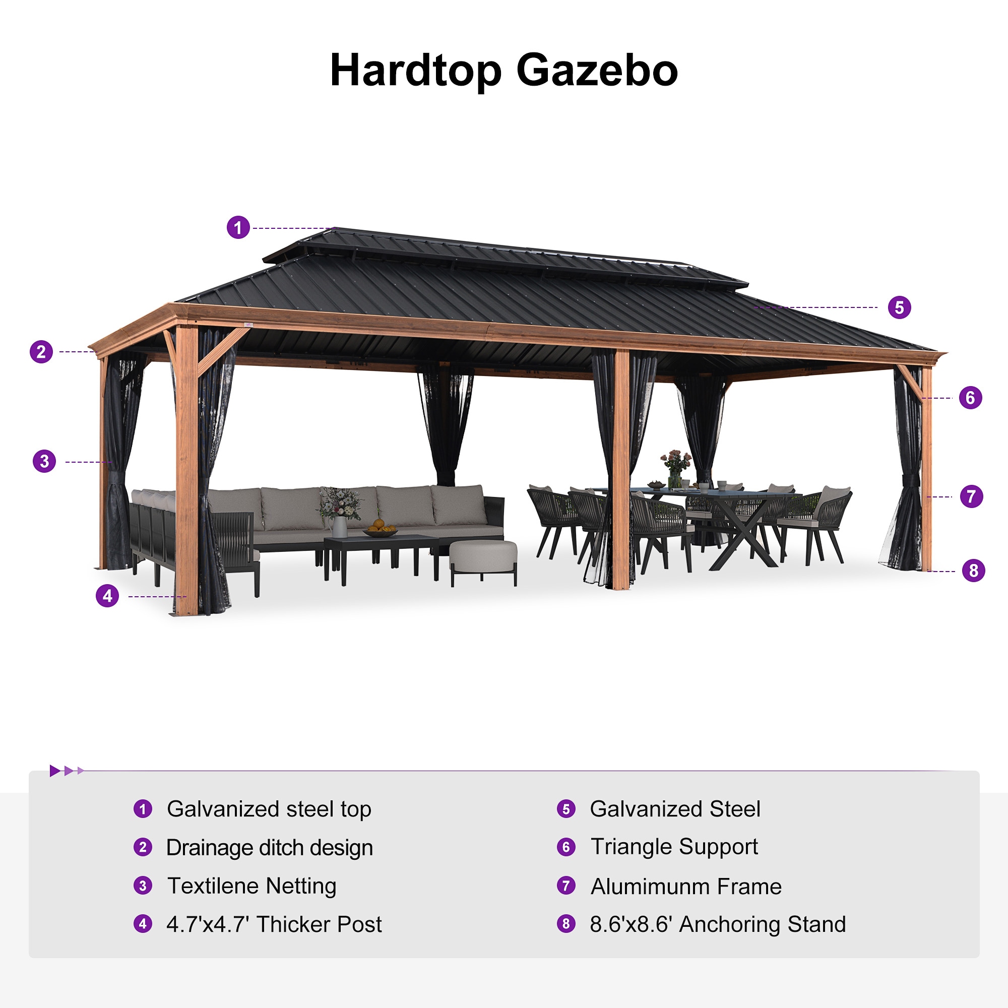 PURPLE LEAF LS06WHTG1224 Wood-Resin-Gazebos - View #5