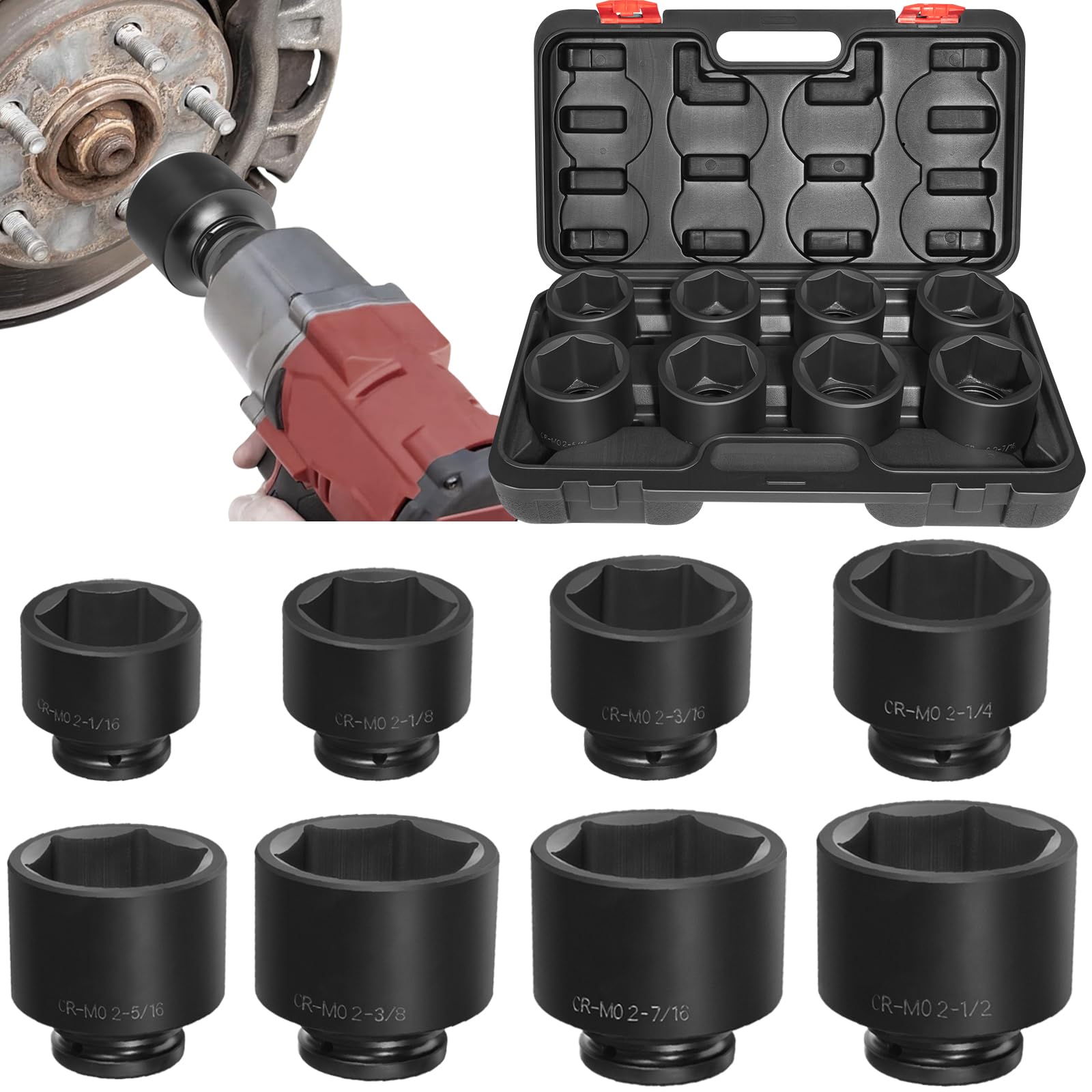 DYRCJ 3/4 Drive Spindle Axle Nut Impact Socket Set 8 Pack Large SAE 6 ...