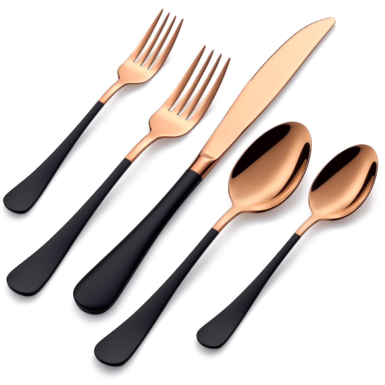 Aoibox  20 Piece Rose Gold Black Handle Stainless Flatware Set for 4 Forks Knives Spoons Dishwasher Safe at Home