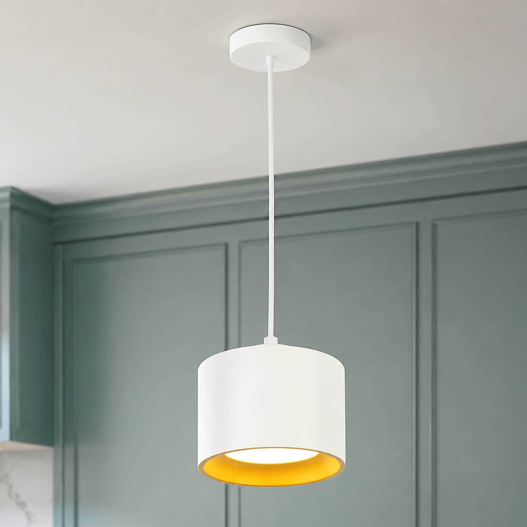 LNC - Orbit 5.4-in White and Gold Integrated LED Pendant Light for Kitchen Island Modern Cylinder...