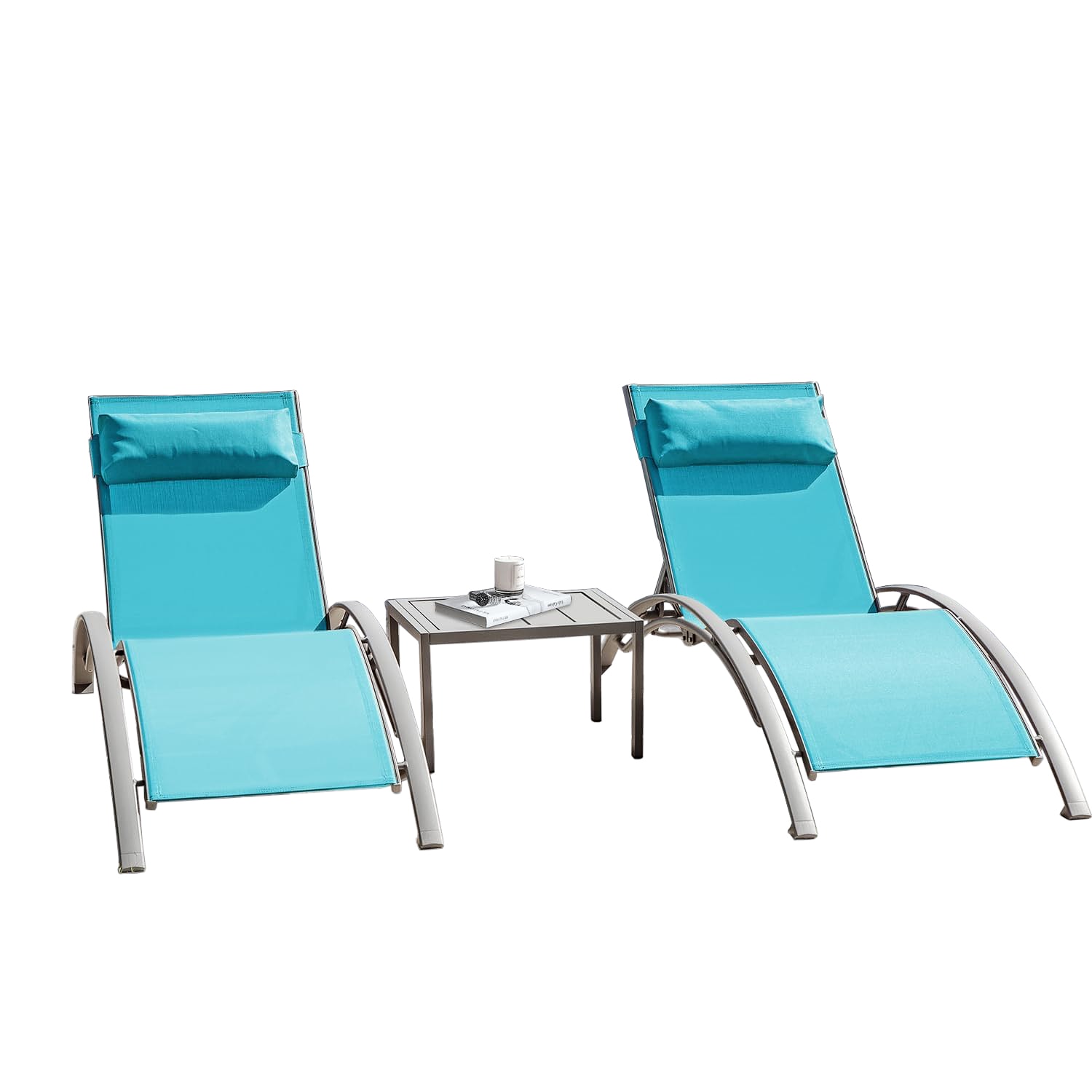CESICIA QS-030 Patio Chairs Set of 2 Lake Blue Aluminum Frame Stationary Chaise Lounge Chair with Blue Mesh Seat