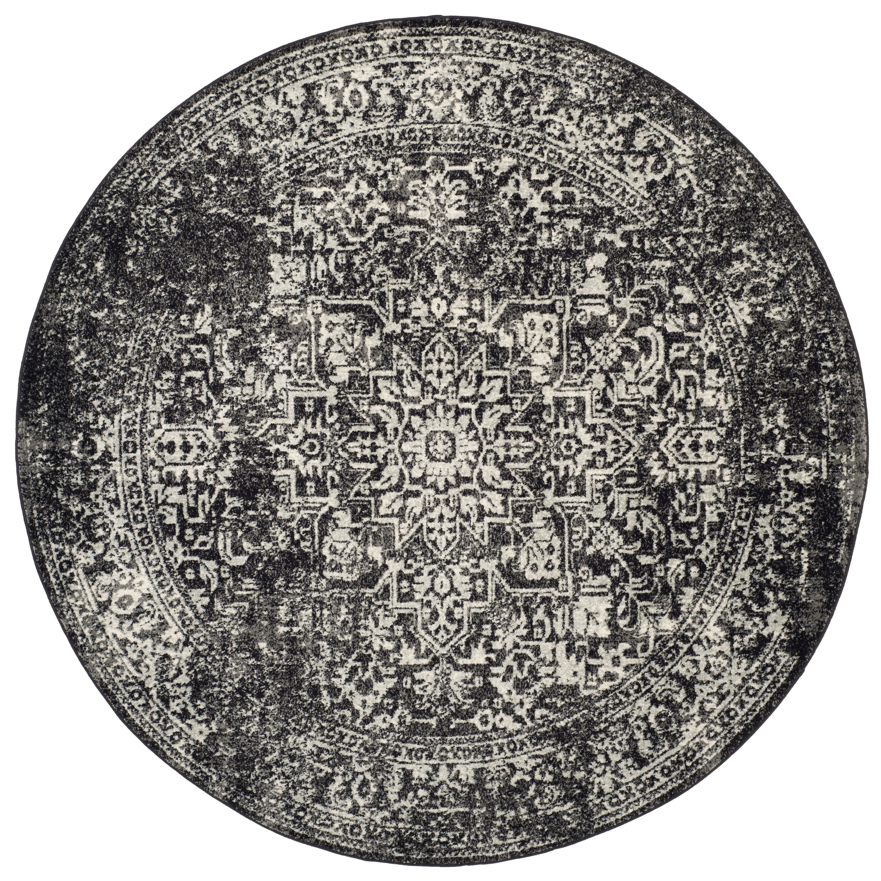 Safavieh EVK256R-7R Evoke Isla 7 x 7 (ft) Loomed Synthetic Black/Gray Round Indoor Floral/Botanical Vintage Area rug