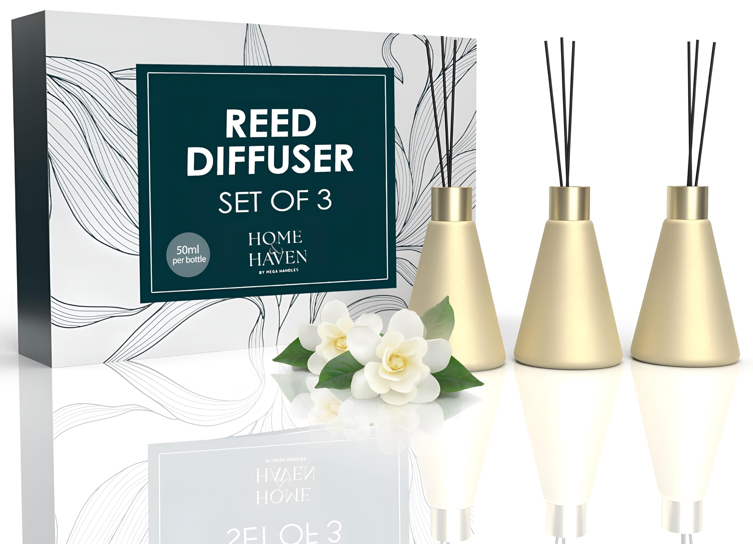 Mega Handles Reed Diffuser Sets (50ml) - 3 Pack White Flower Scent ...