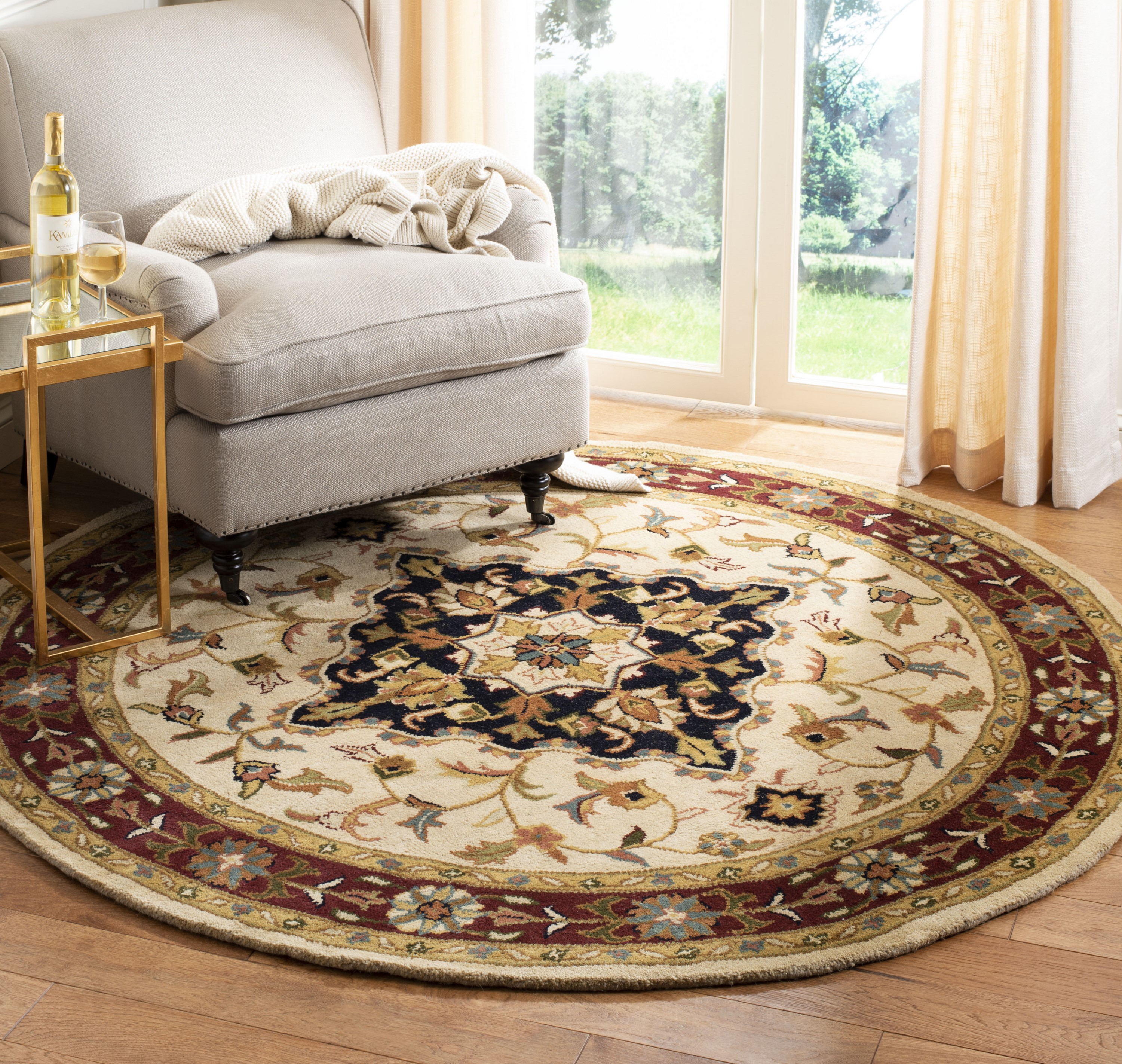 Heritage Ivory and Red Hand-Tufted Wool Round Area Rug, 8'