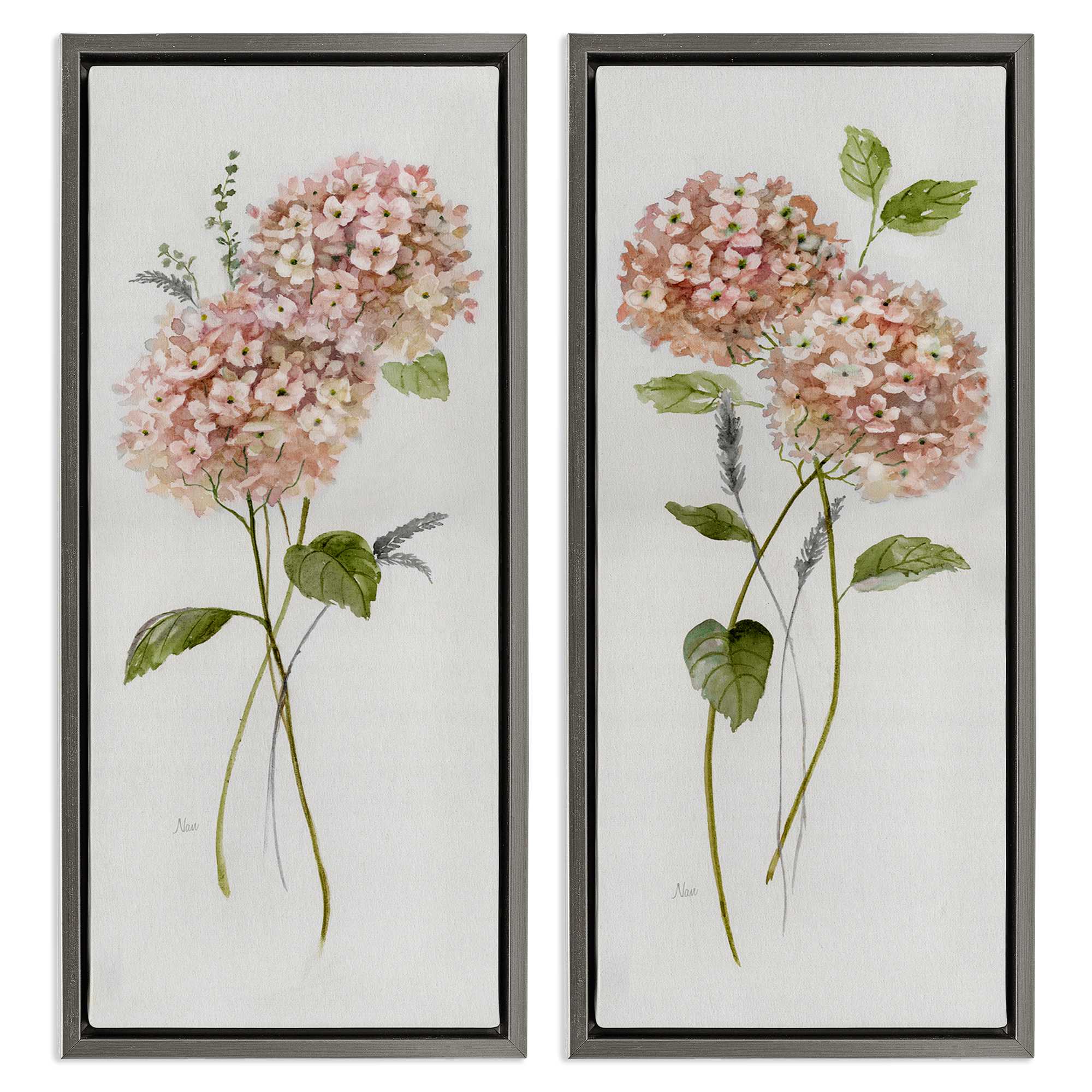 Stupell Industries B2-732-FFL-2PC-10X24 Pink Hydrangea Sprigs 2pc Floating Frame Set design by Nan