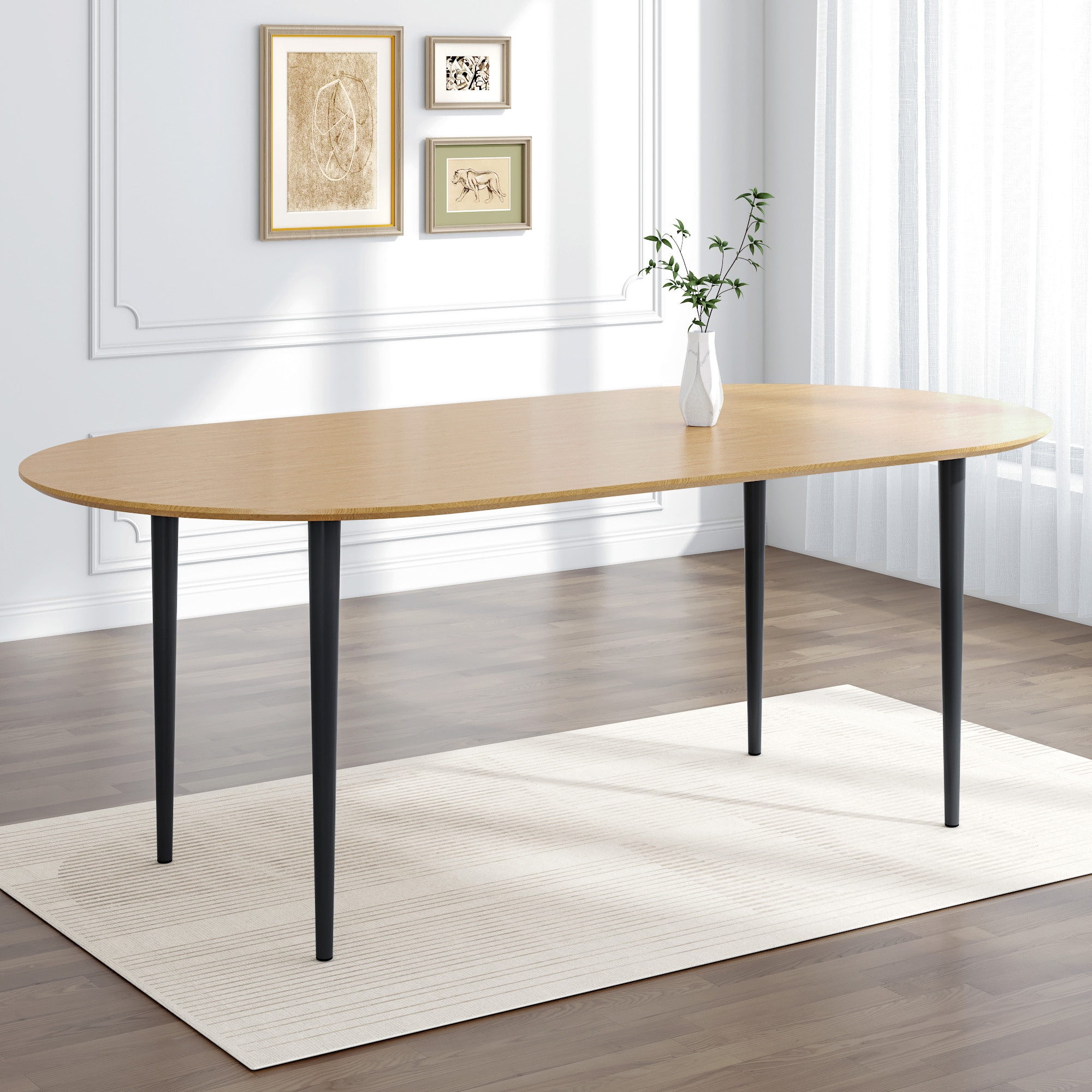 REIBII 67 inch Solid Wood Oval Dining Table with Double Pedestal Large Kitchen Table Seats 6 for Dining Room Natual