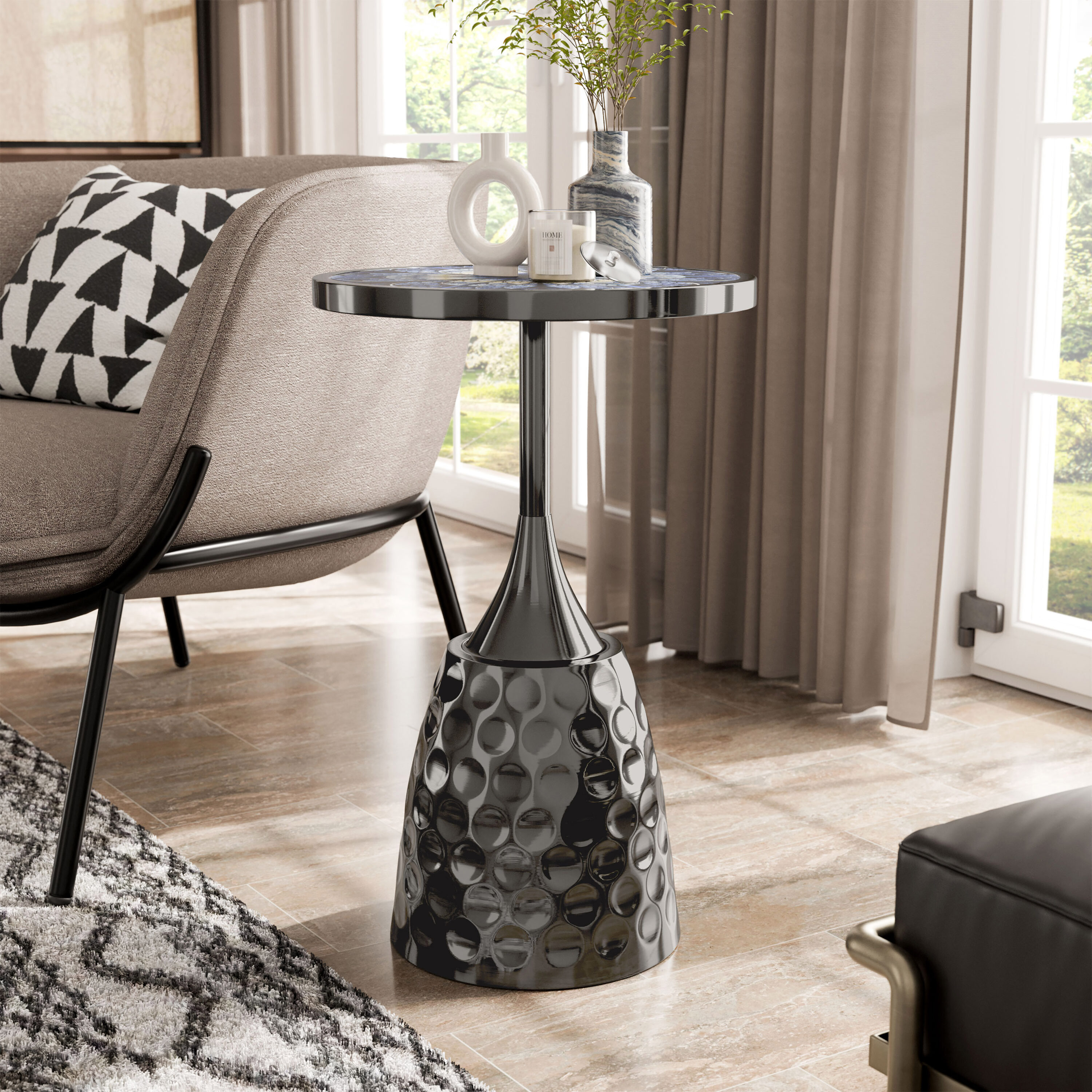 Furniture of America Knoll 15.75-in W x 24-in H Black Nickel MDF Round ...