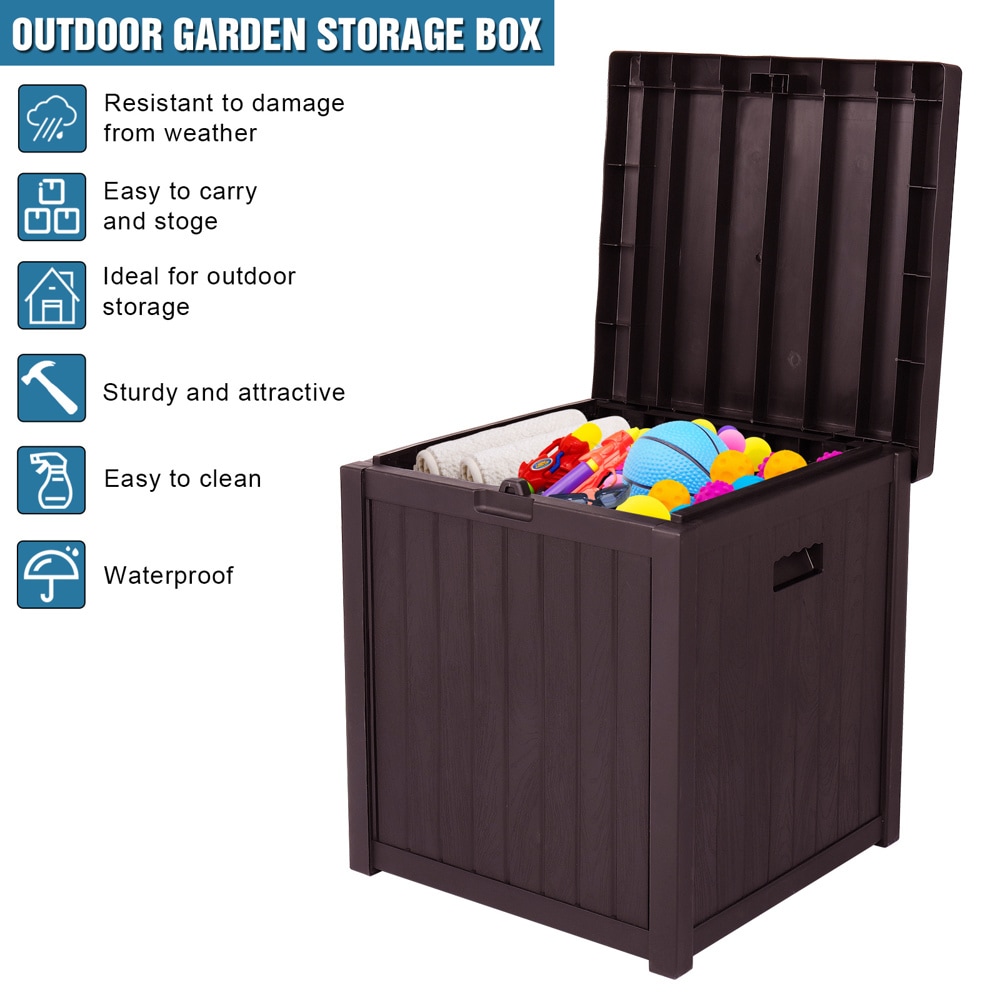 Brown HDPE Plastic Lockable Wicker Deck Box with 113 Gallon Storage