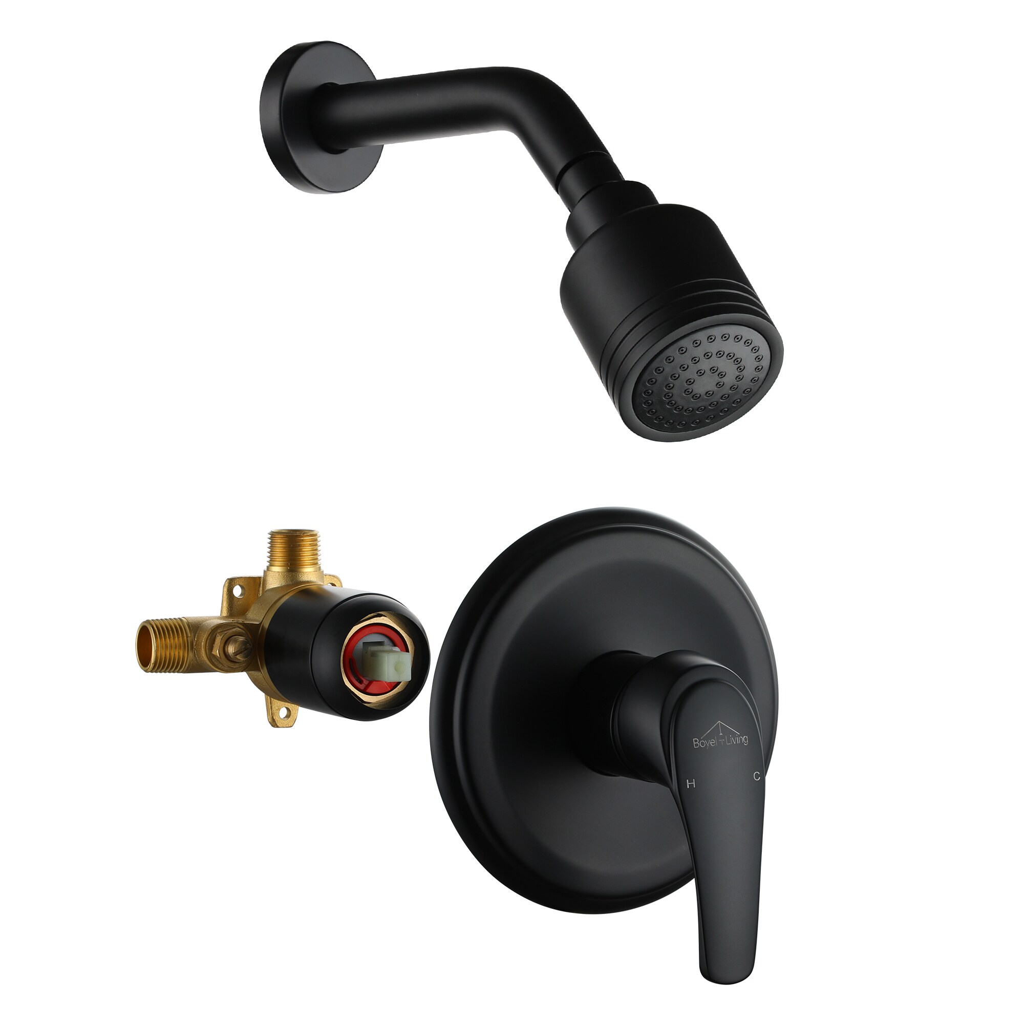 Boyel Living Exposed Pipe Complete Shower System 1-Spray Patterns with 2.5 GPM 8 in. Wall Mount Dual Shower Heads in Matte Black