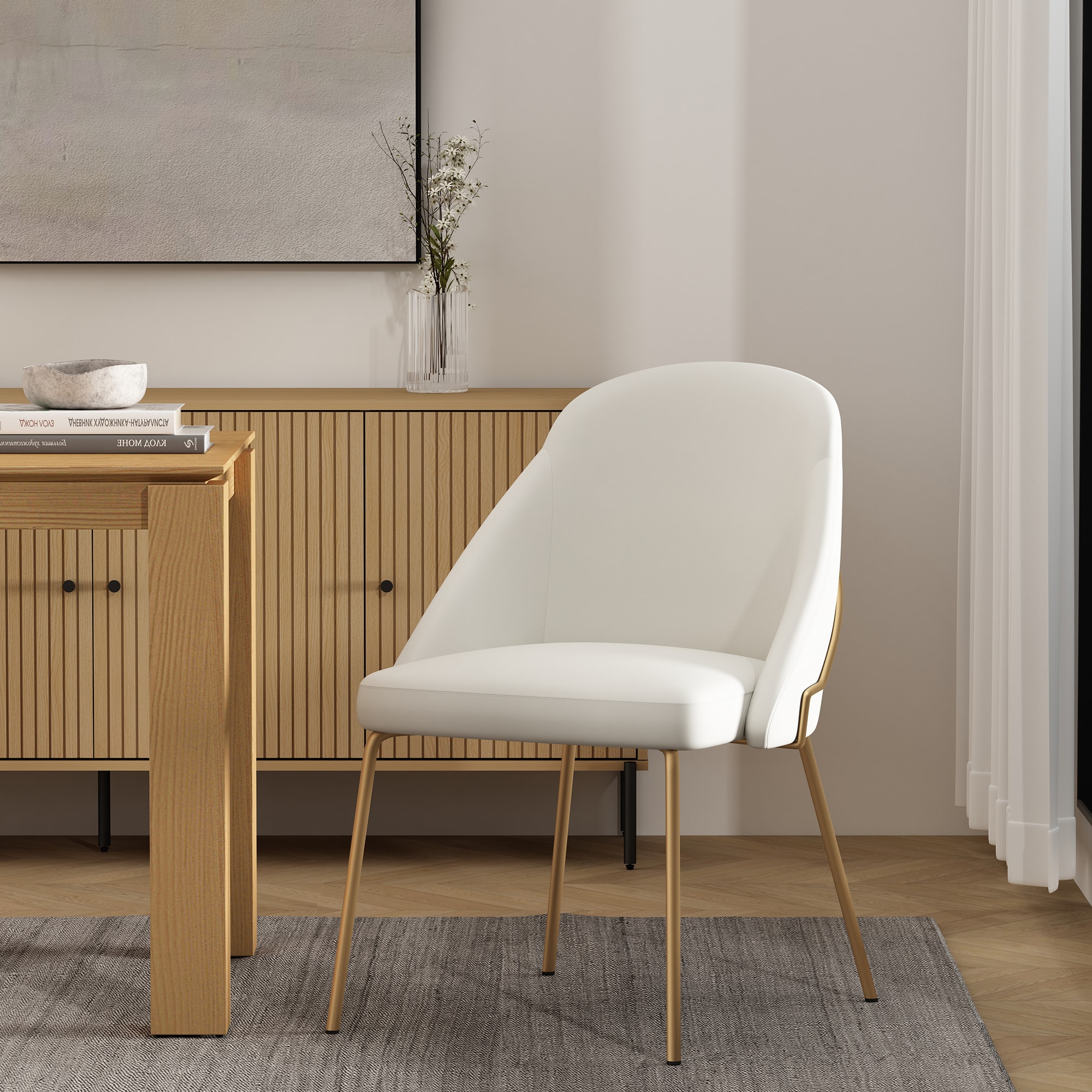 Manhattan Comfort DC100-GWH Gracie Modern Leatherette Dining Chair with Steel Legs in White and Gold