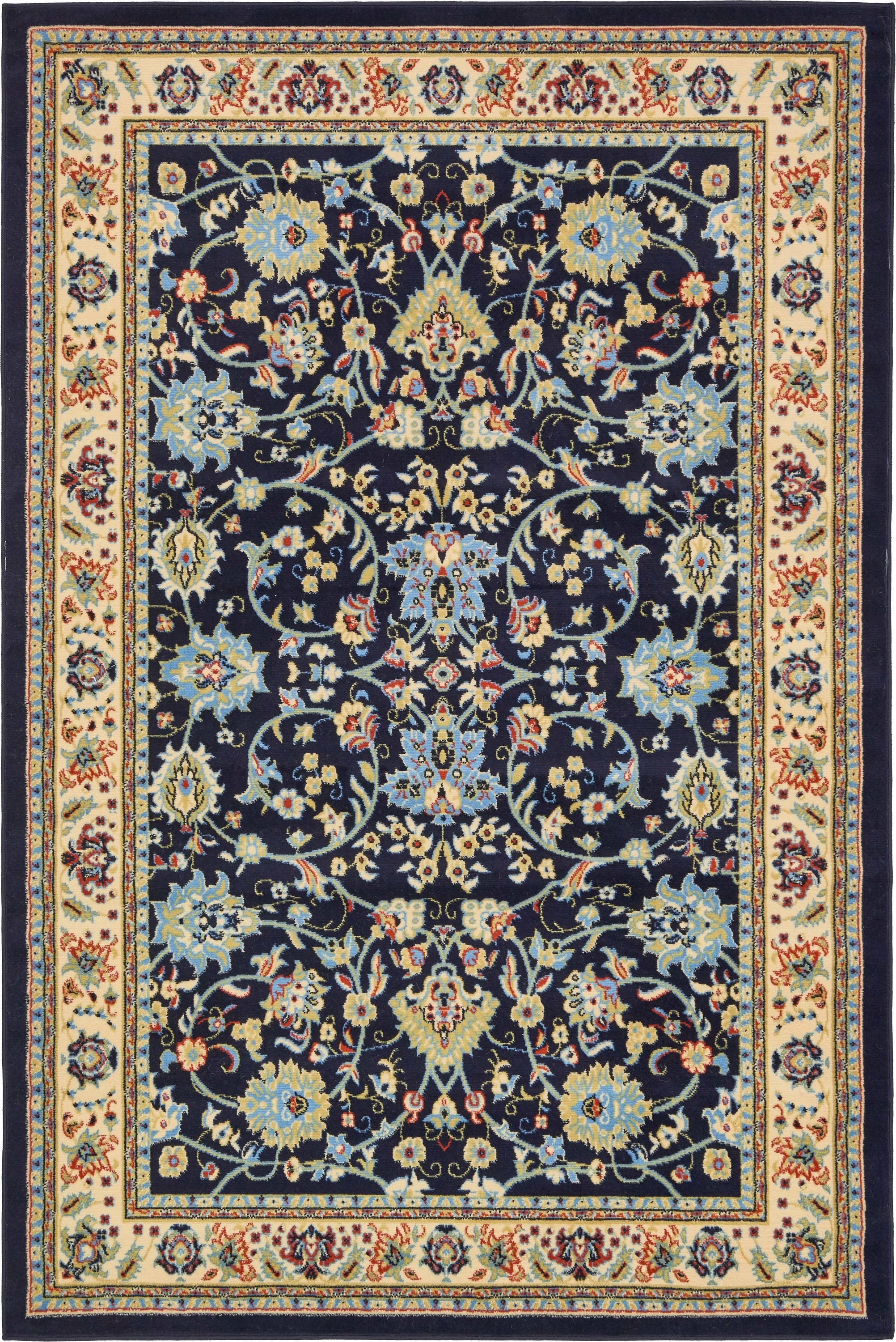 Unique Loom 3128765 Washington Sialk Hill 6 x 9 (ft) Loomed Polypropylene Navy Blue/Ivory Rectangular Indoor Floral/Botanical Vintage Area rug