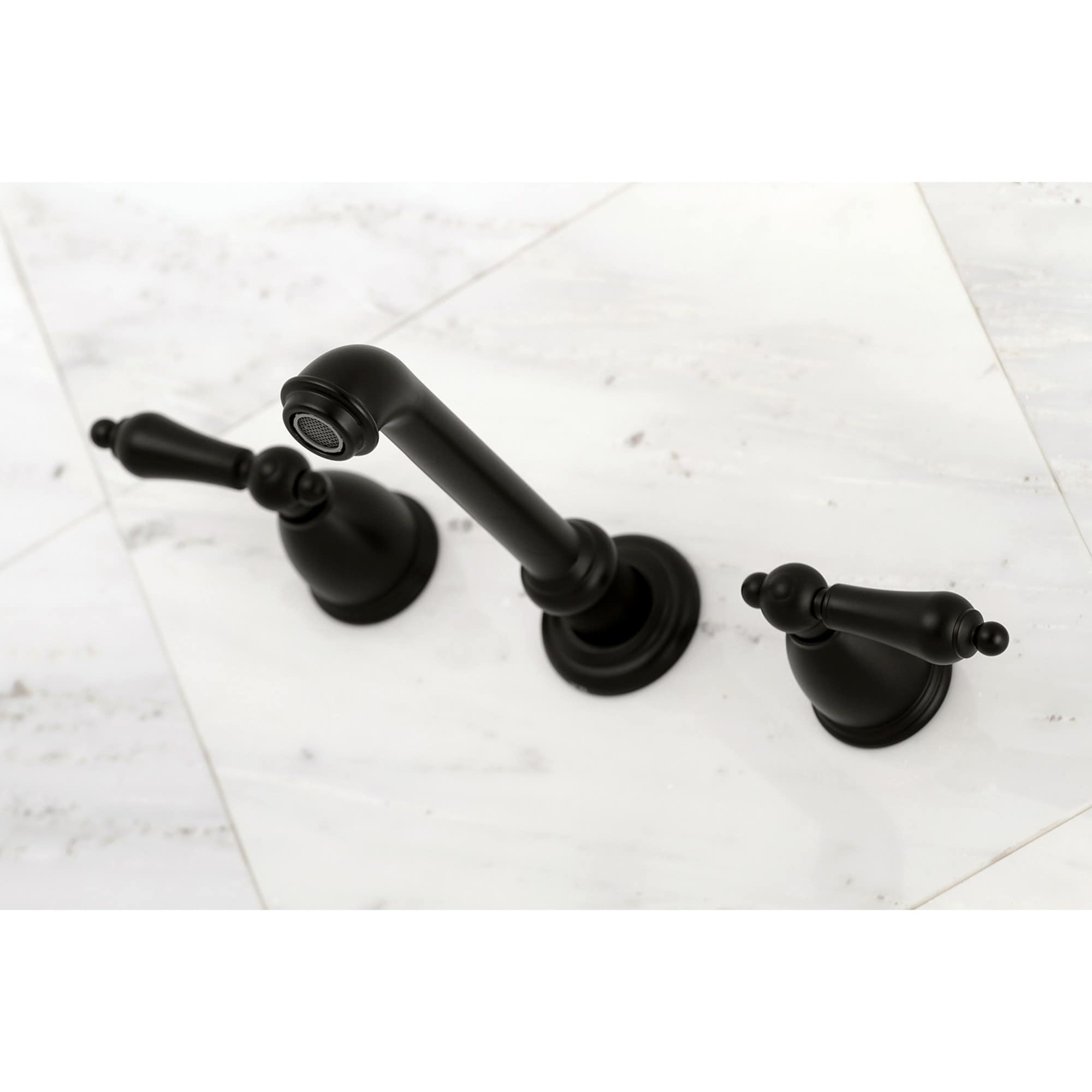 Kingston Brass WLKS7120AL English Country Matte black Wall-mount 2-handle High-arc Residential Handle Bathroom Sink Faucet