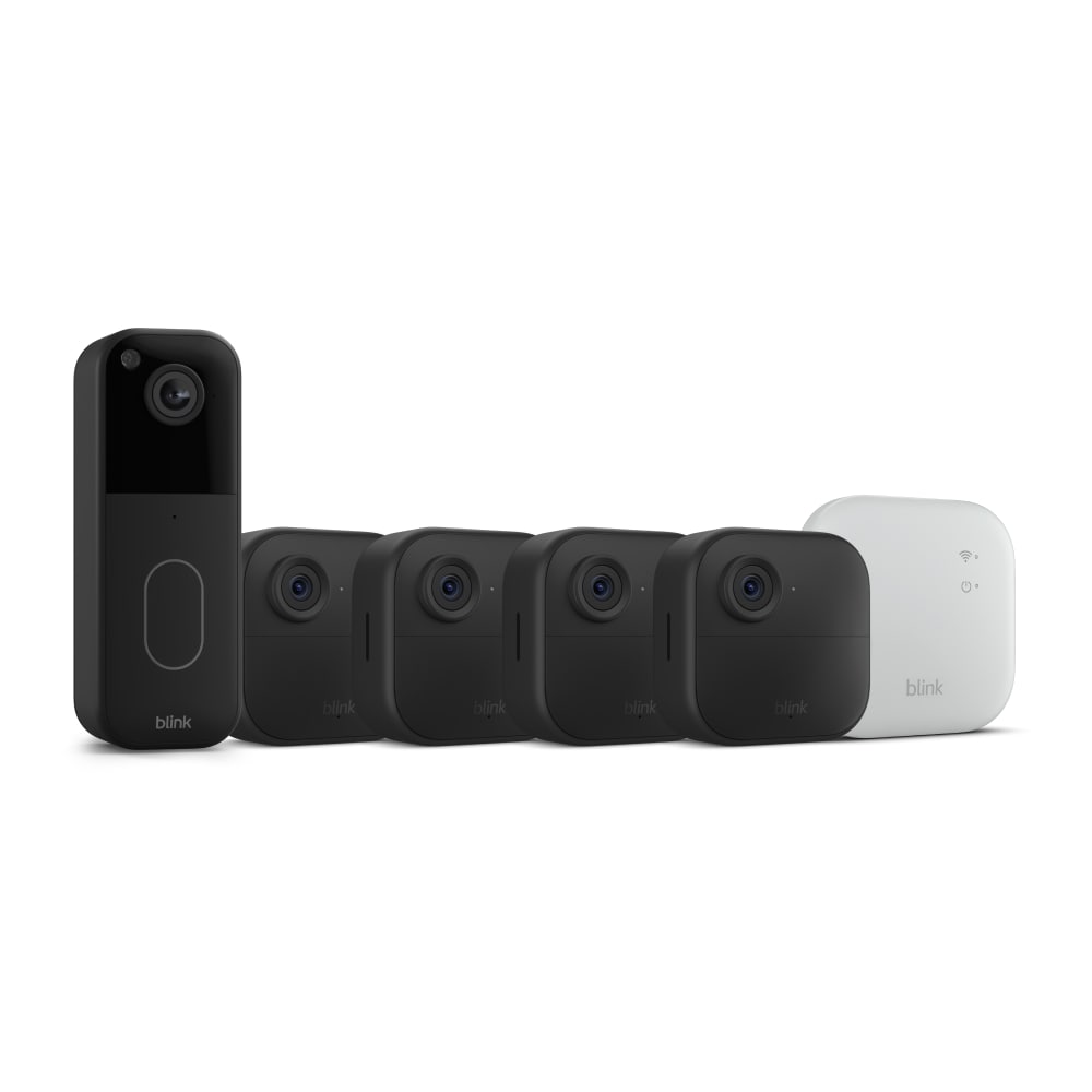 Blink  Outdoor 4 XR - Wireless Smart Security Camera 4-Pack + Video Doorbell, Black Bundle (Sync Module Core Included)
