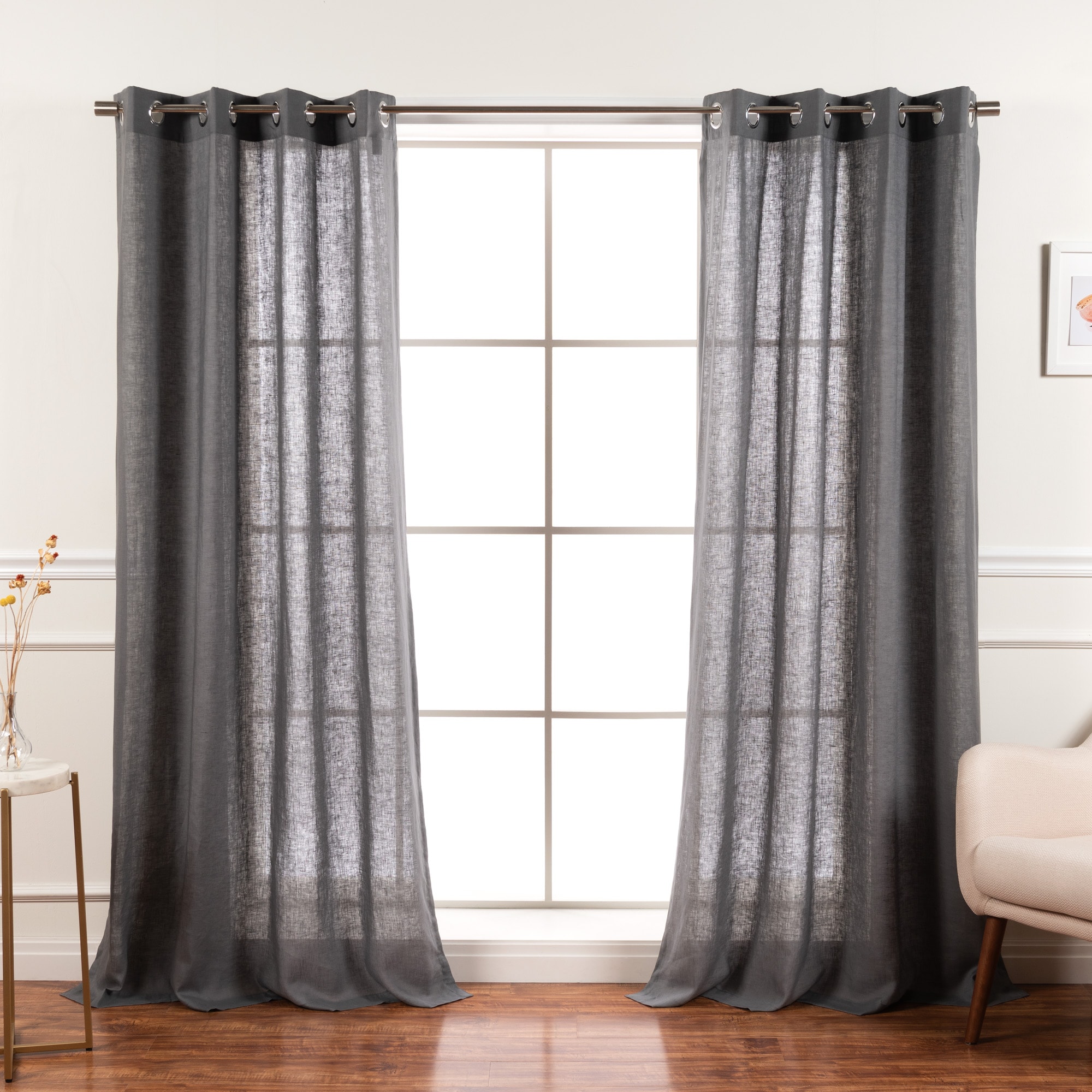 Best Home Fashion YK-03-GS-LN-84-DK.GR 84-Inches Dark Grey Semi-sheer Grommet Curtain panel pair