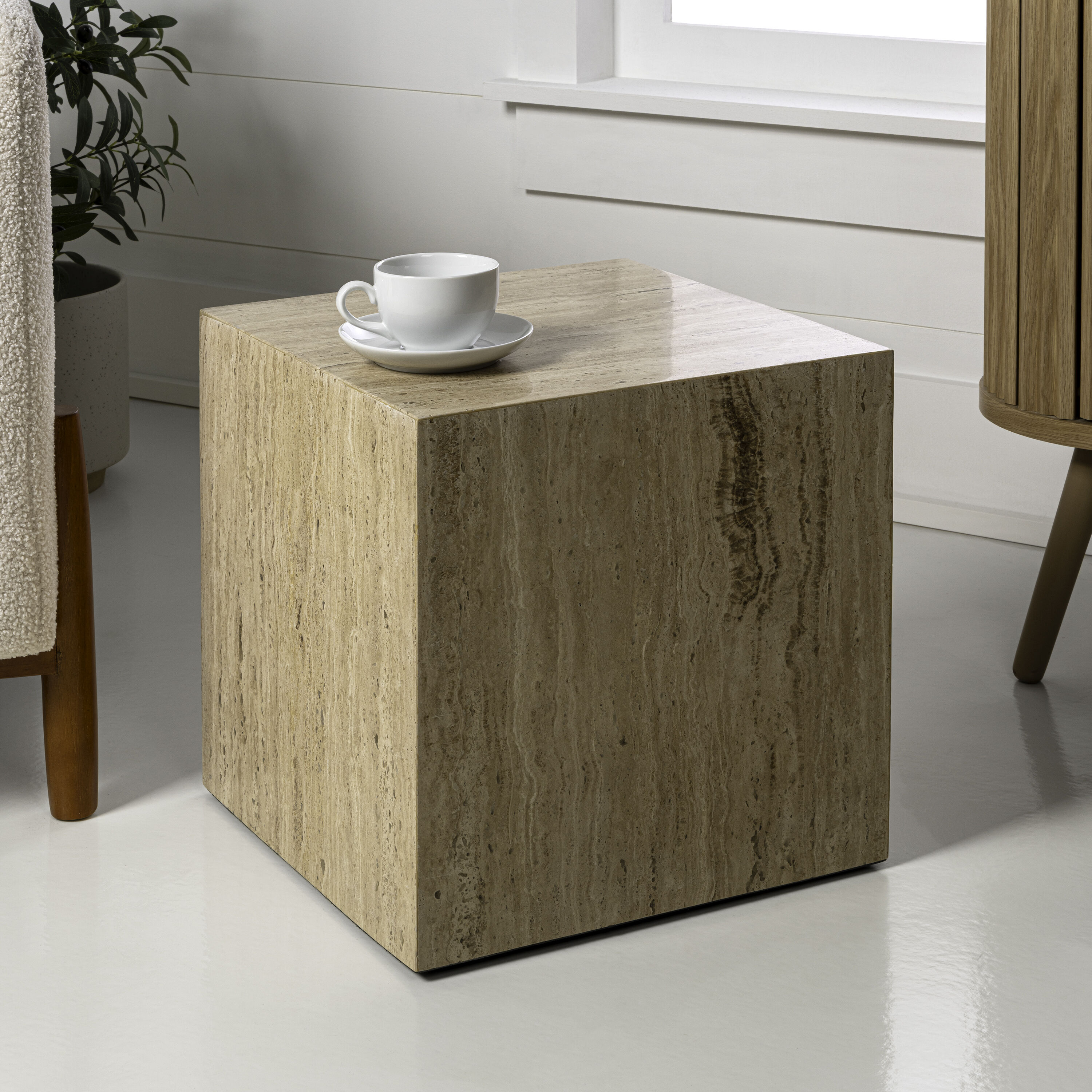 JONATHAN Y Felix Cube Minimalist Handmade Natural Stone 15-in W x
