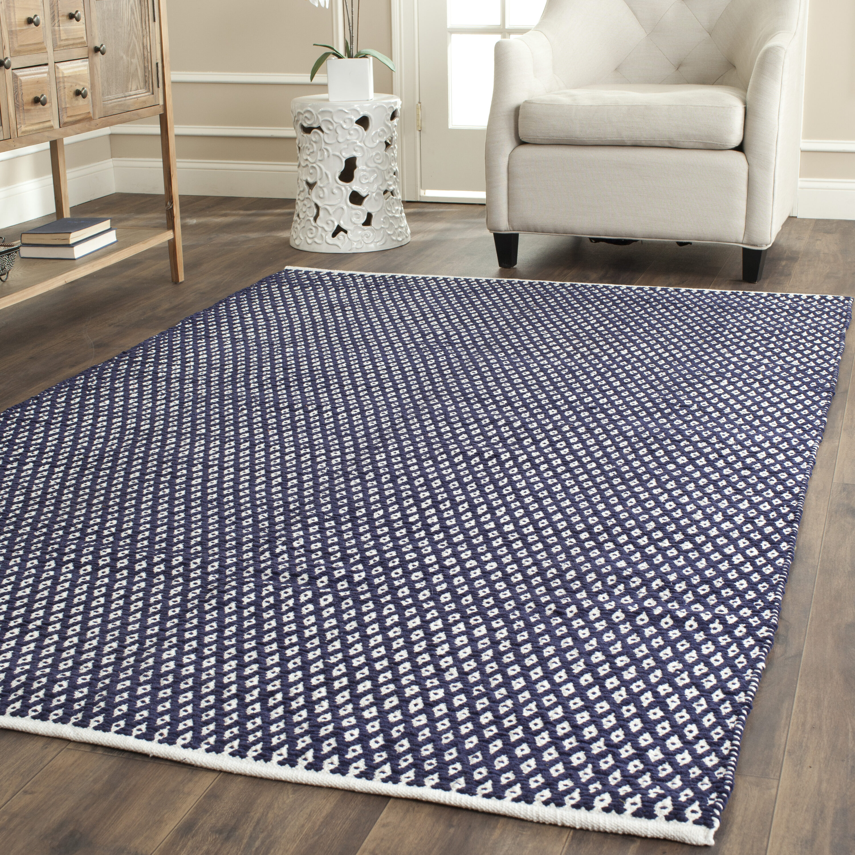 Safavieh BOS685D-3 Boston 3 x 5 (ft) Tufted Cotton Navy Rectangular Indoor Geometric Bohemian/Eclectic Throw rug