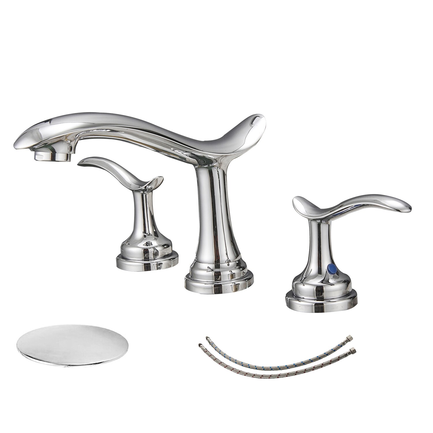 Bwe Polished Chrome Widespread 2 Handle Watersense Waterfall Bathroom Sink Faucet With Drain In 1336