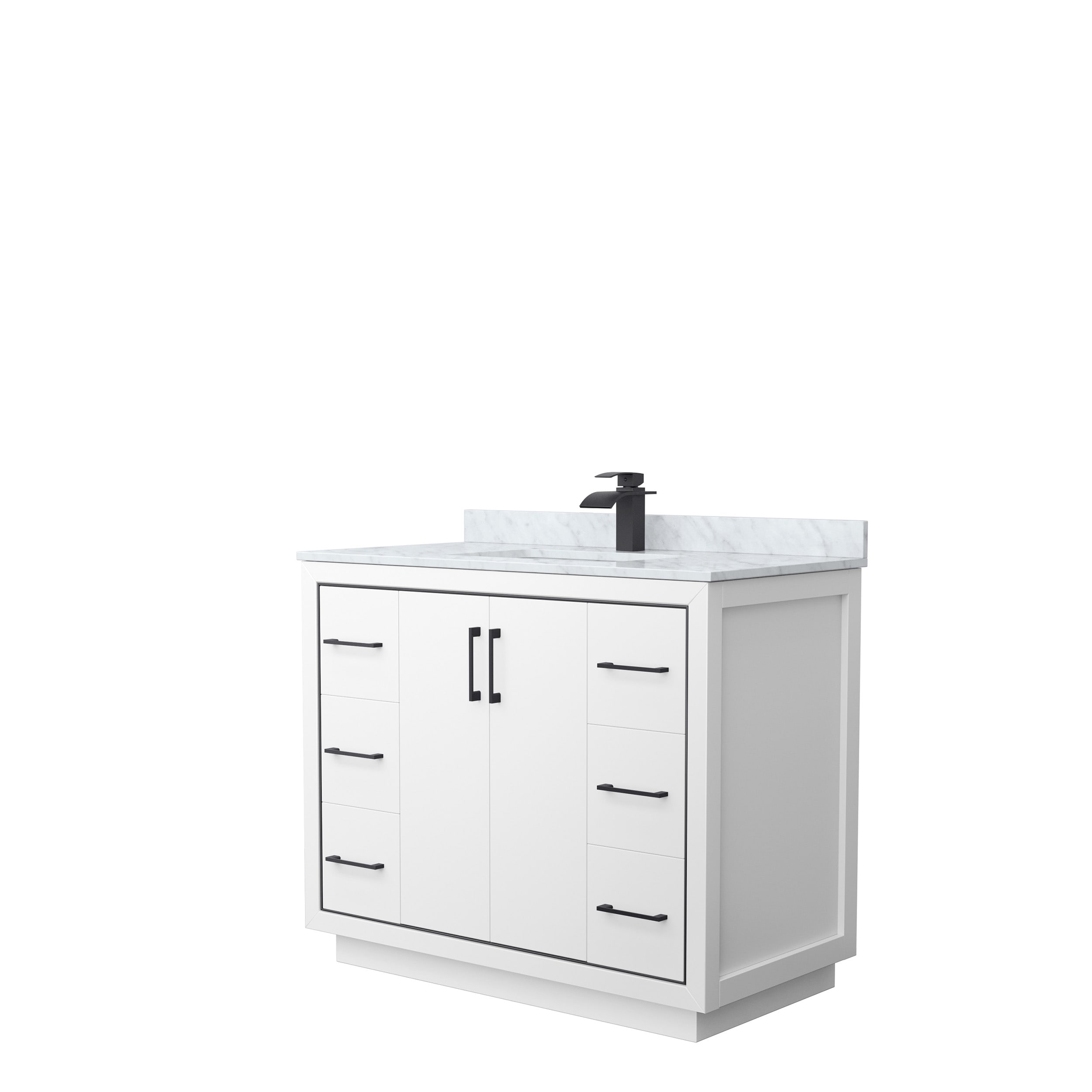 Wyndham Collection WCF111142SWBCMUNSMXX Icon 42-in White with Matte Black Trim Undermount Single Sink Bathroom Vanity with White Carrara Marble Natural Marble Top