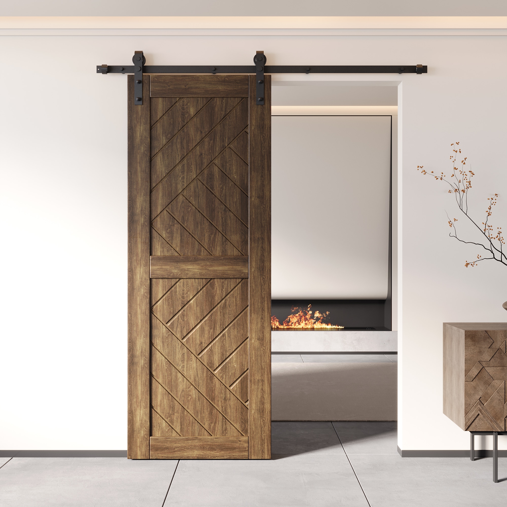 HOMACER Single 26-in x 80-in Dark Walnut Pine Wood Solid core Sliding ...